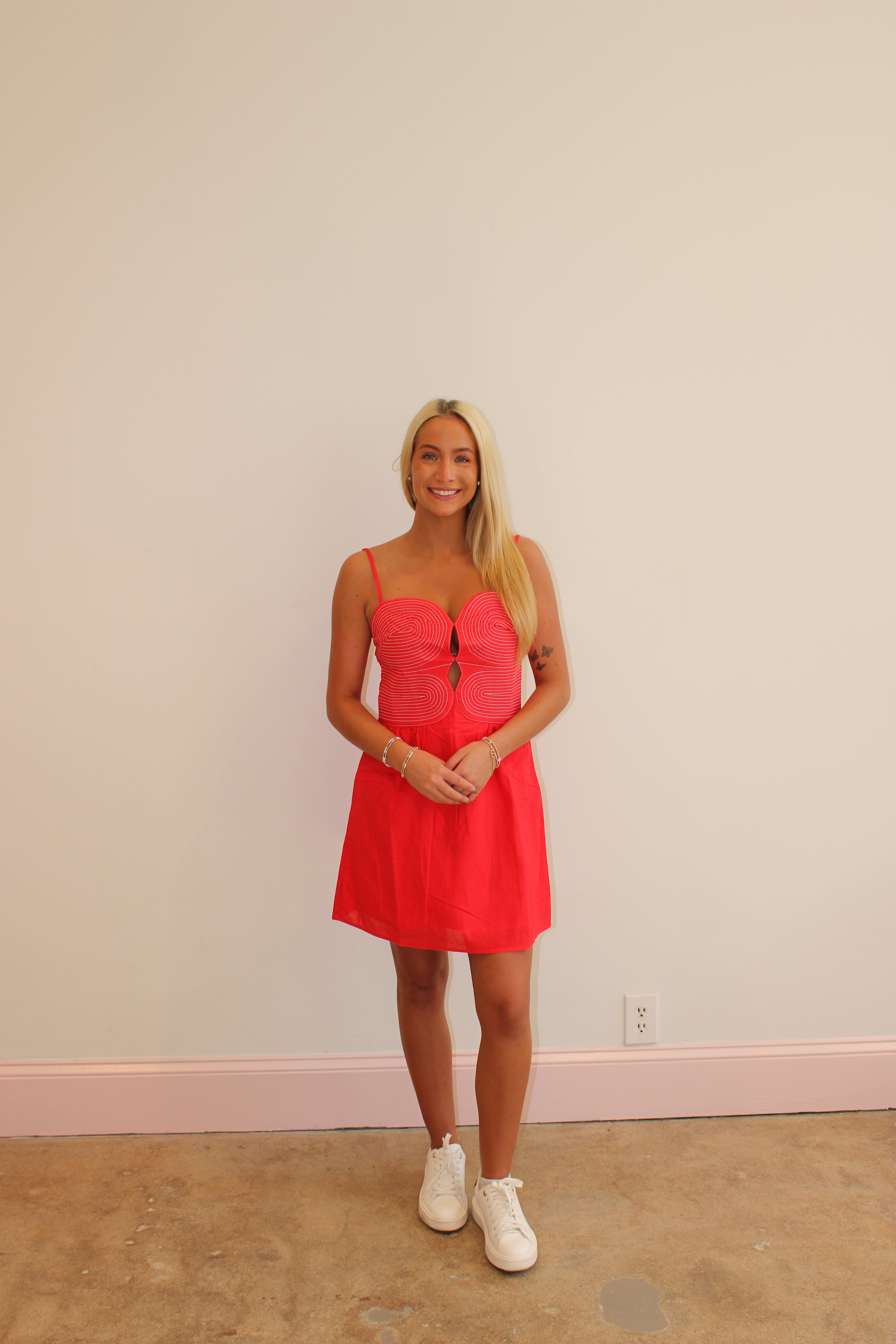 Clarissa Embroidered Mini Dress - Red