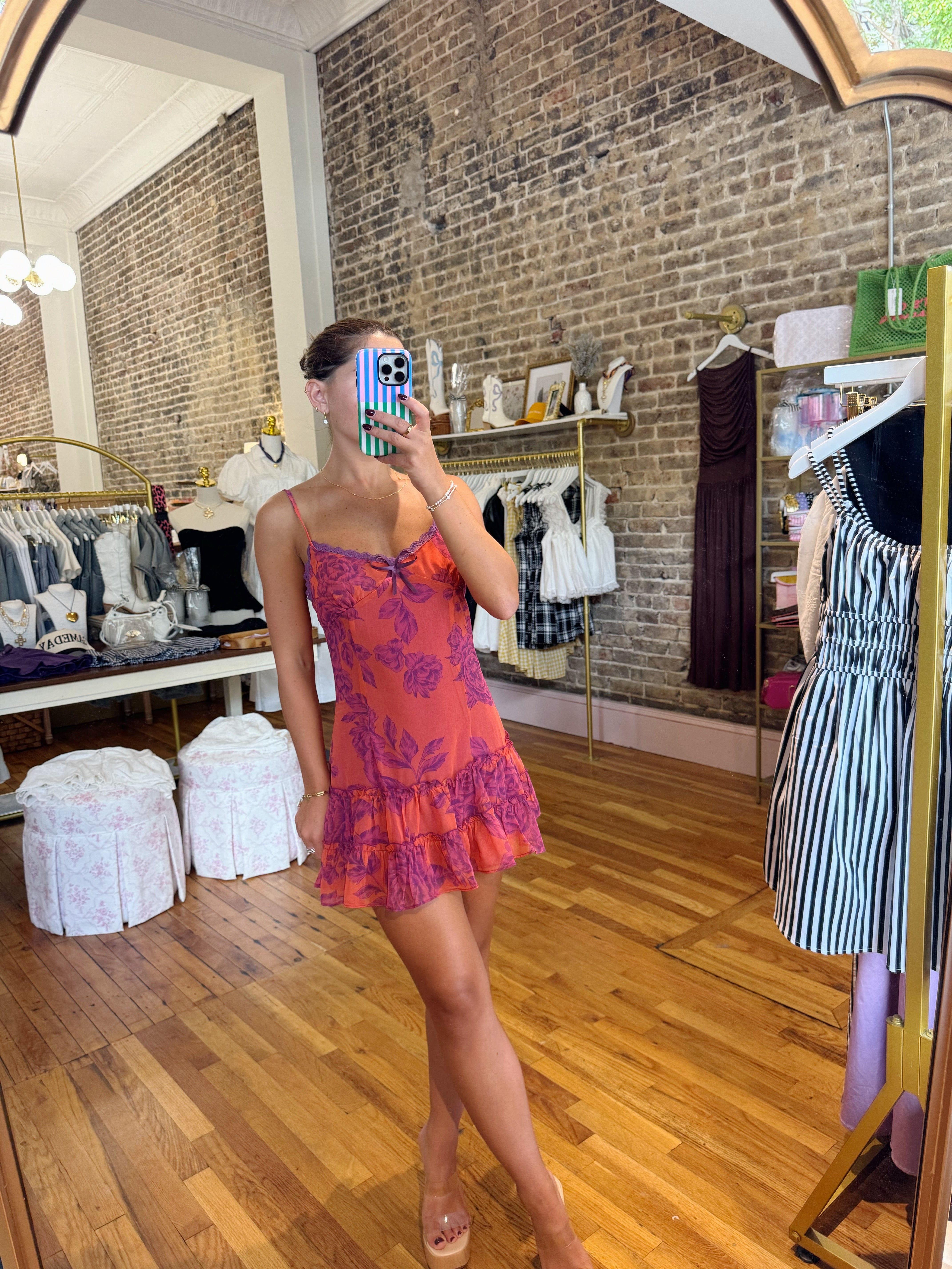 Sunset Botanica Mini Dress - Orange & Fuchsia