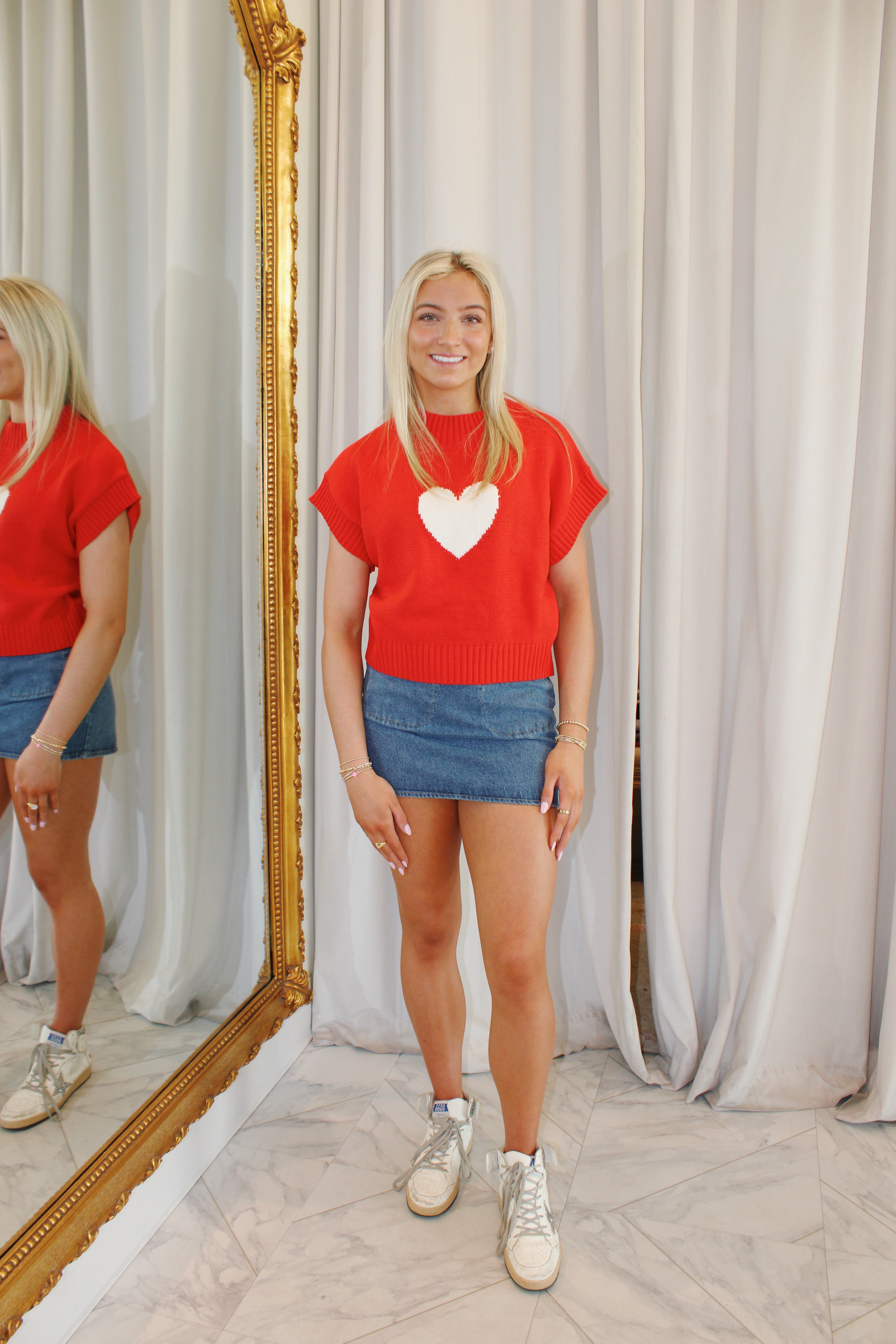 Kind Heart Sweater Top - Red & White