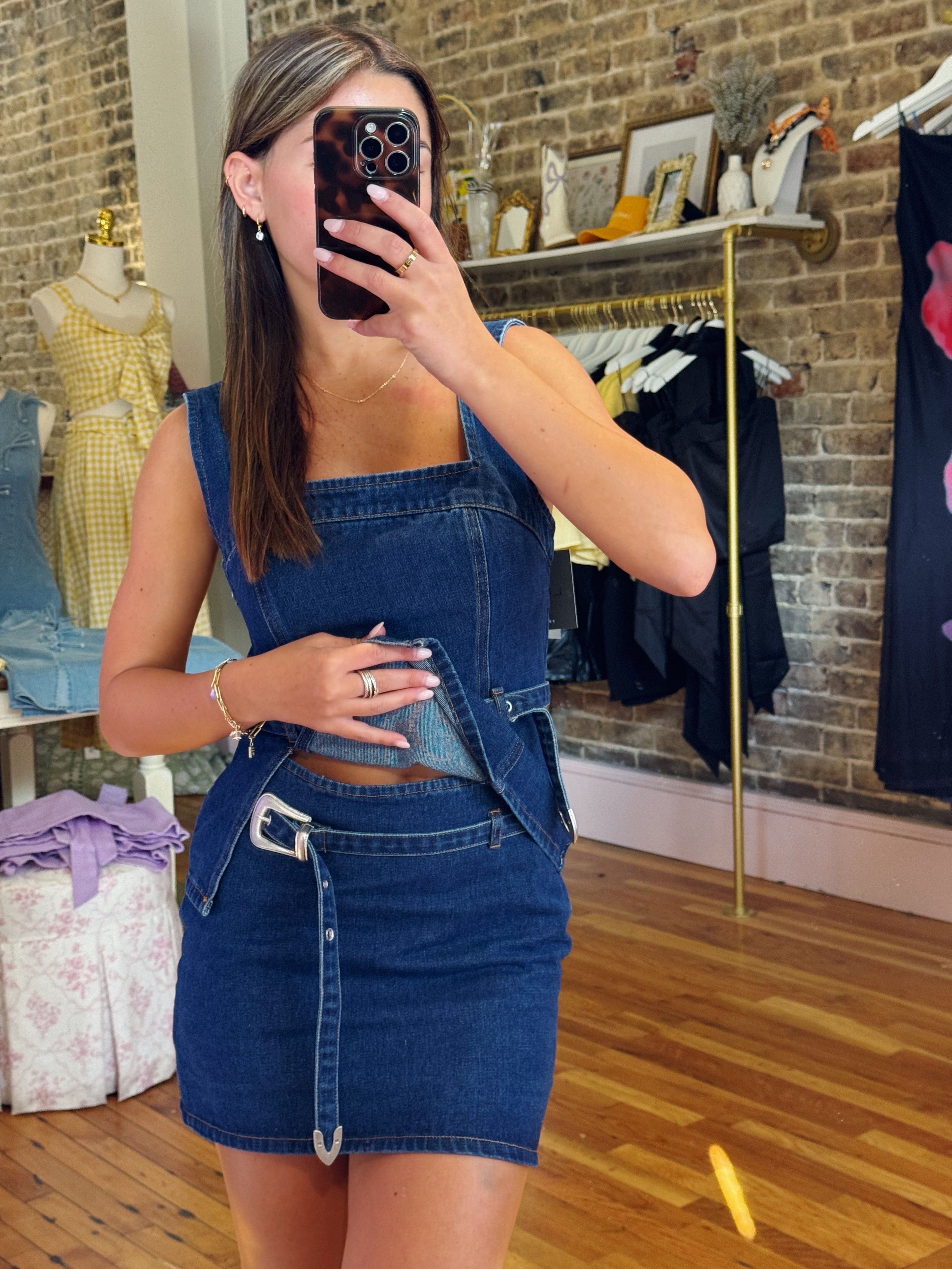 Saddle Up Belted Skirt - Denim