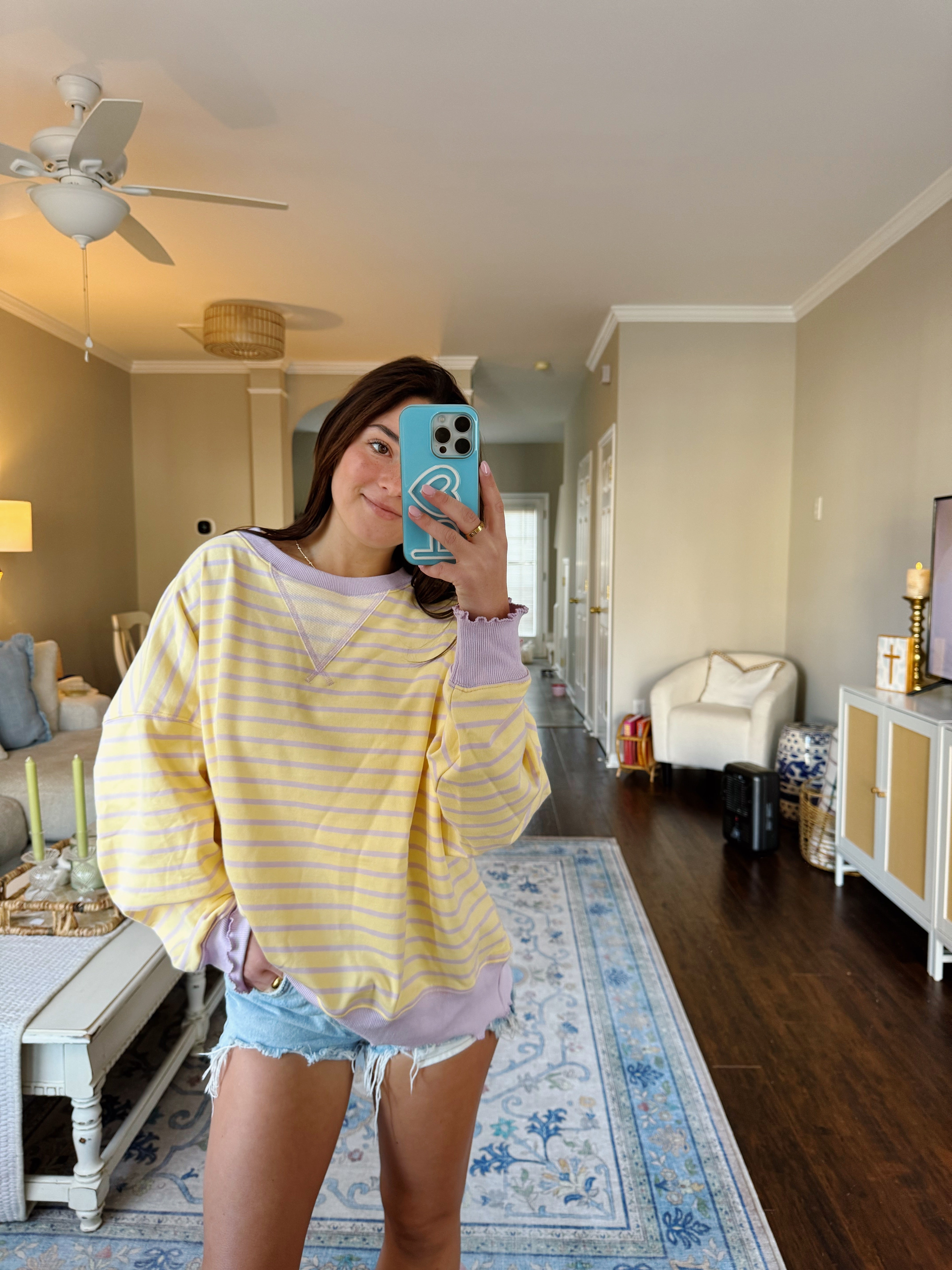 Meant For You Sweatshirt Top - Yellow/ Lavender