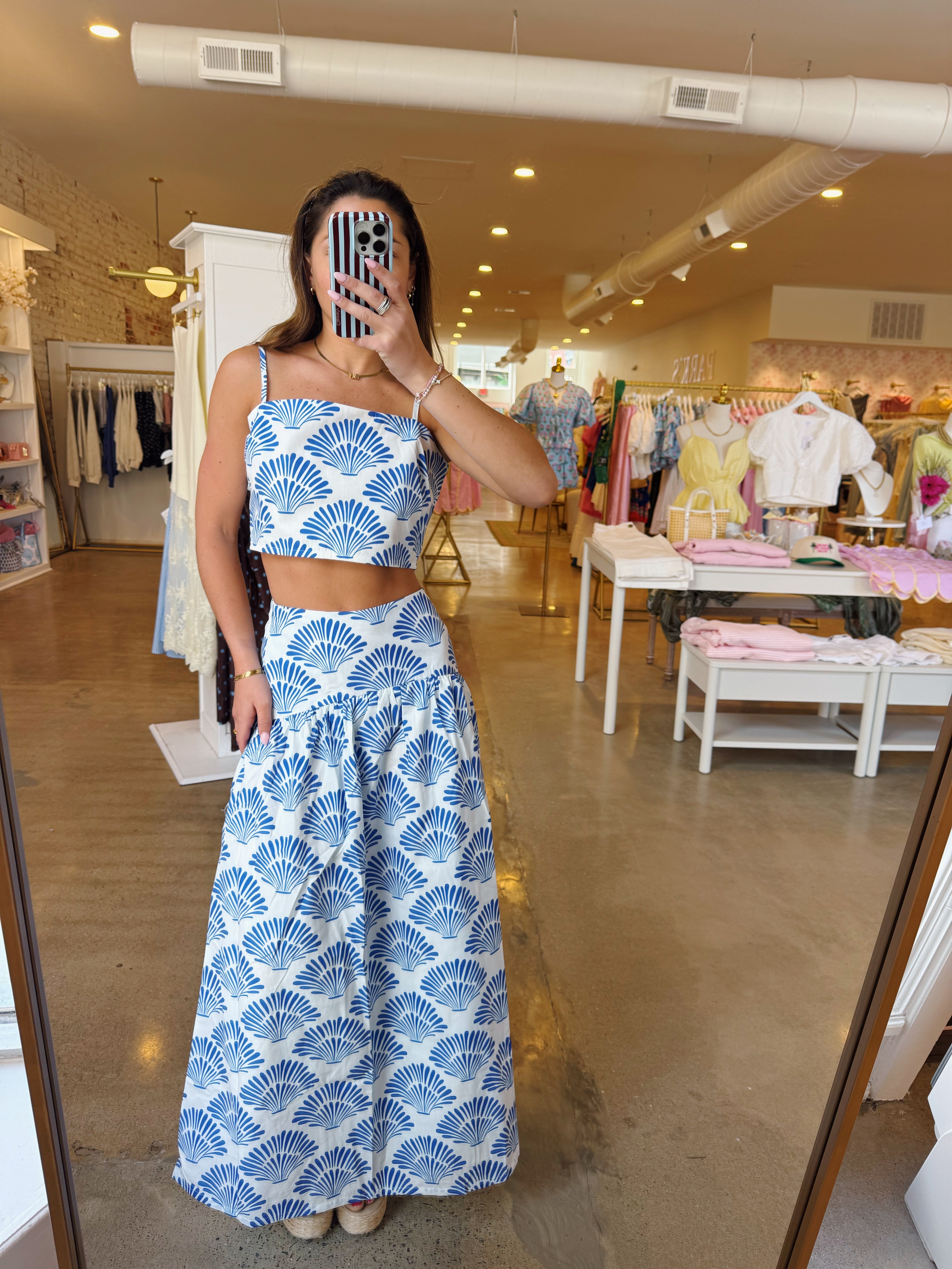 Collecting Seashells Midi Skirt Set - Blue