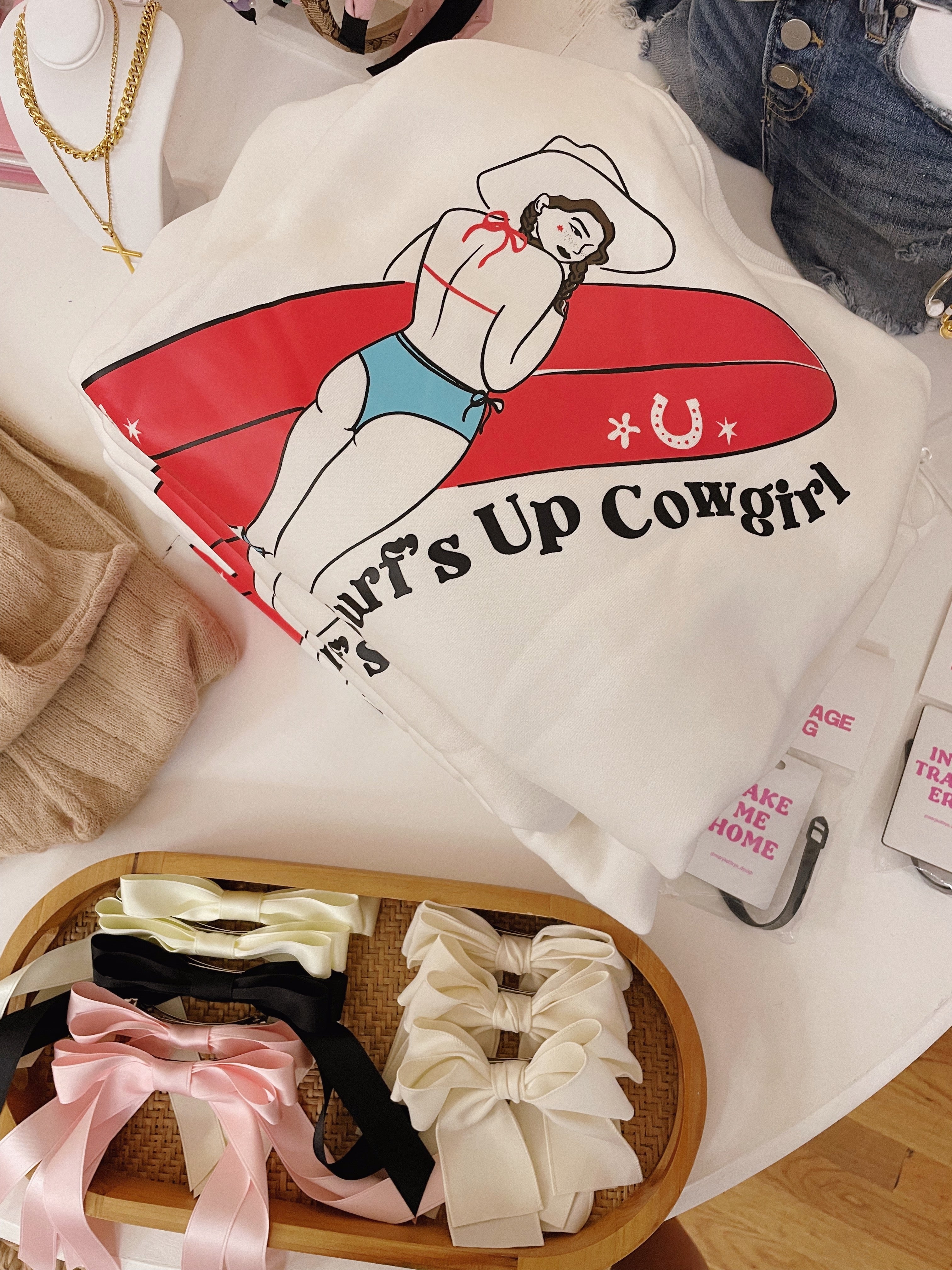 Surfing Cowgirl Sweatshirt - Cream