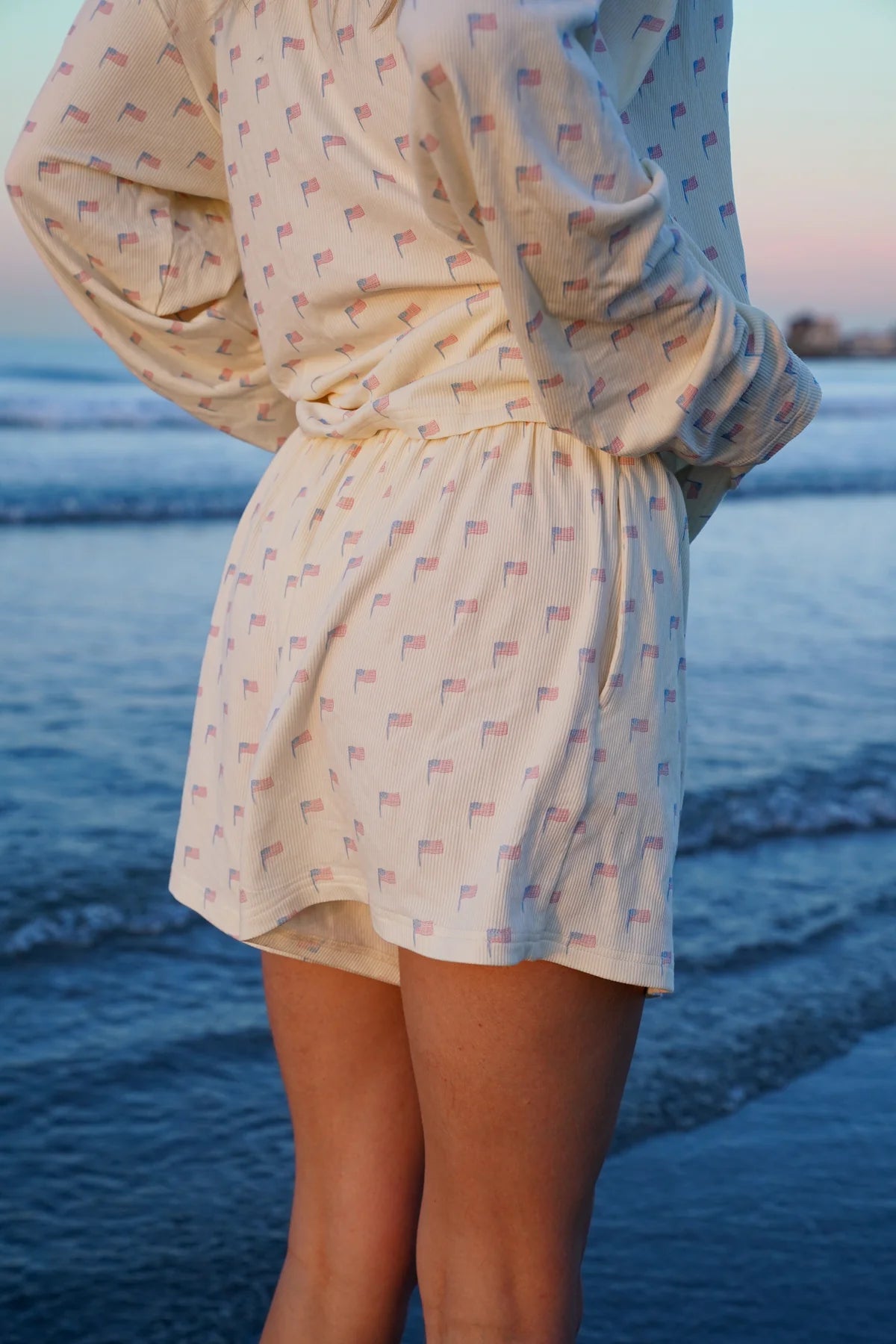 American Flag Pajama Shorts - Pale Yellow