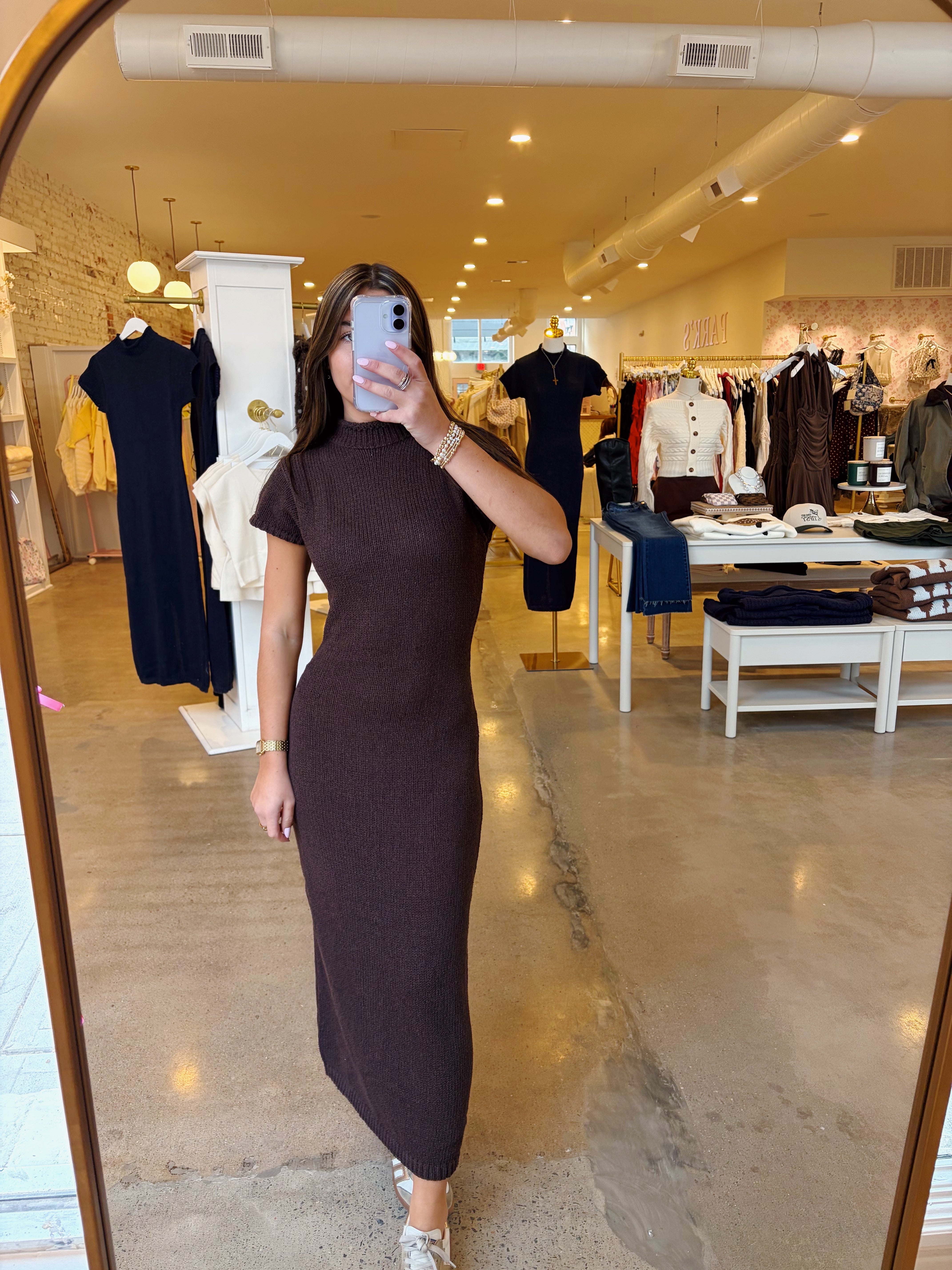 Hannah Midi Knit Dress - Brown