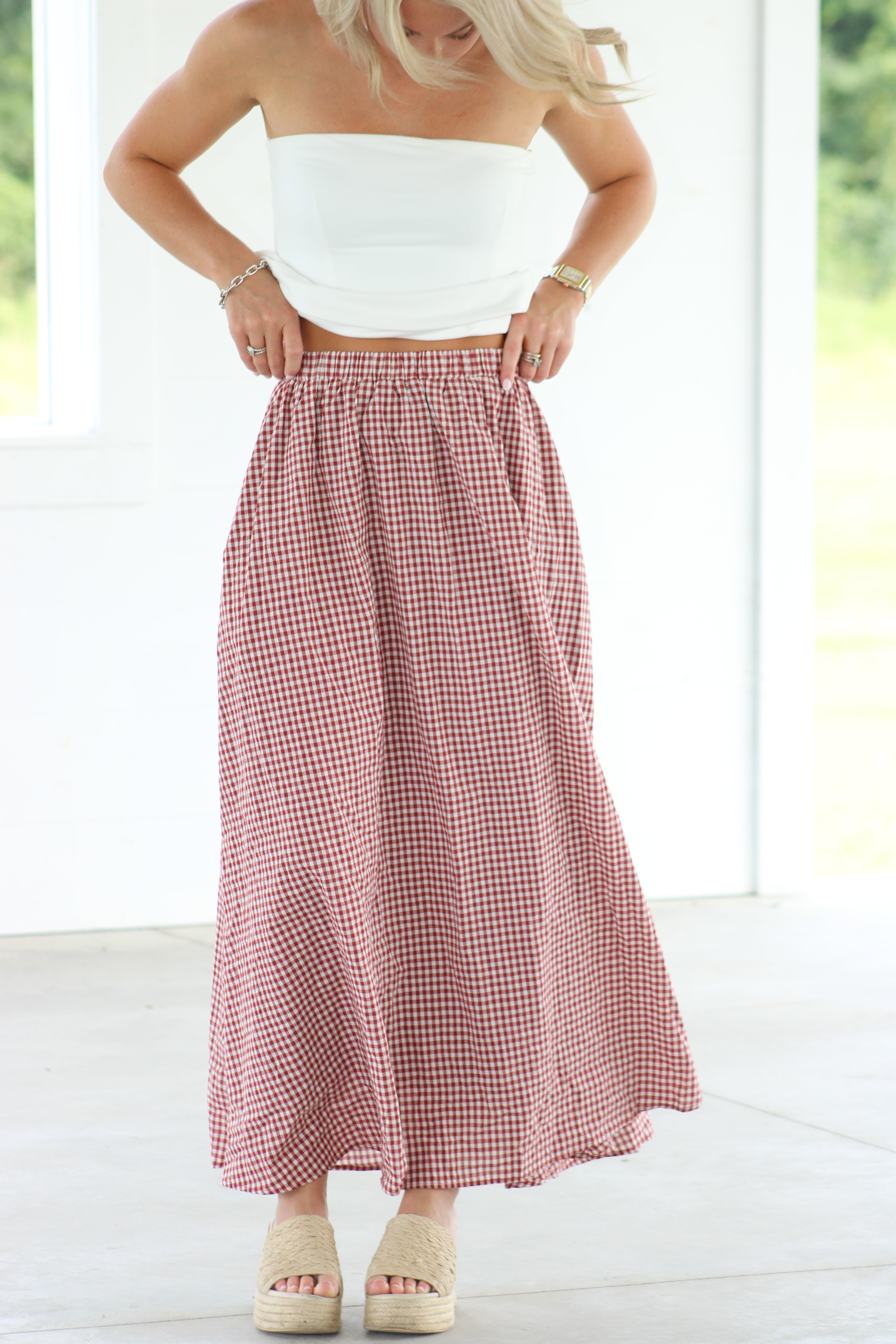 Meet Me At The Picnic Midi Skirt - Red