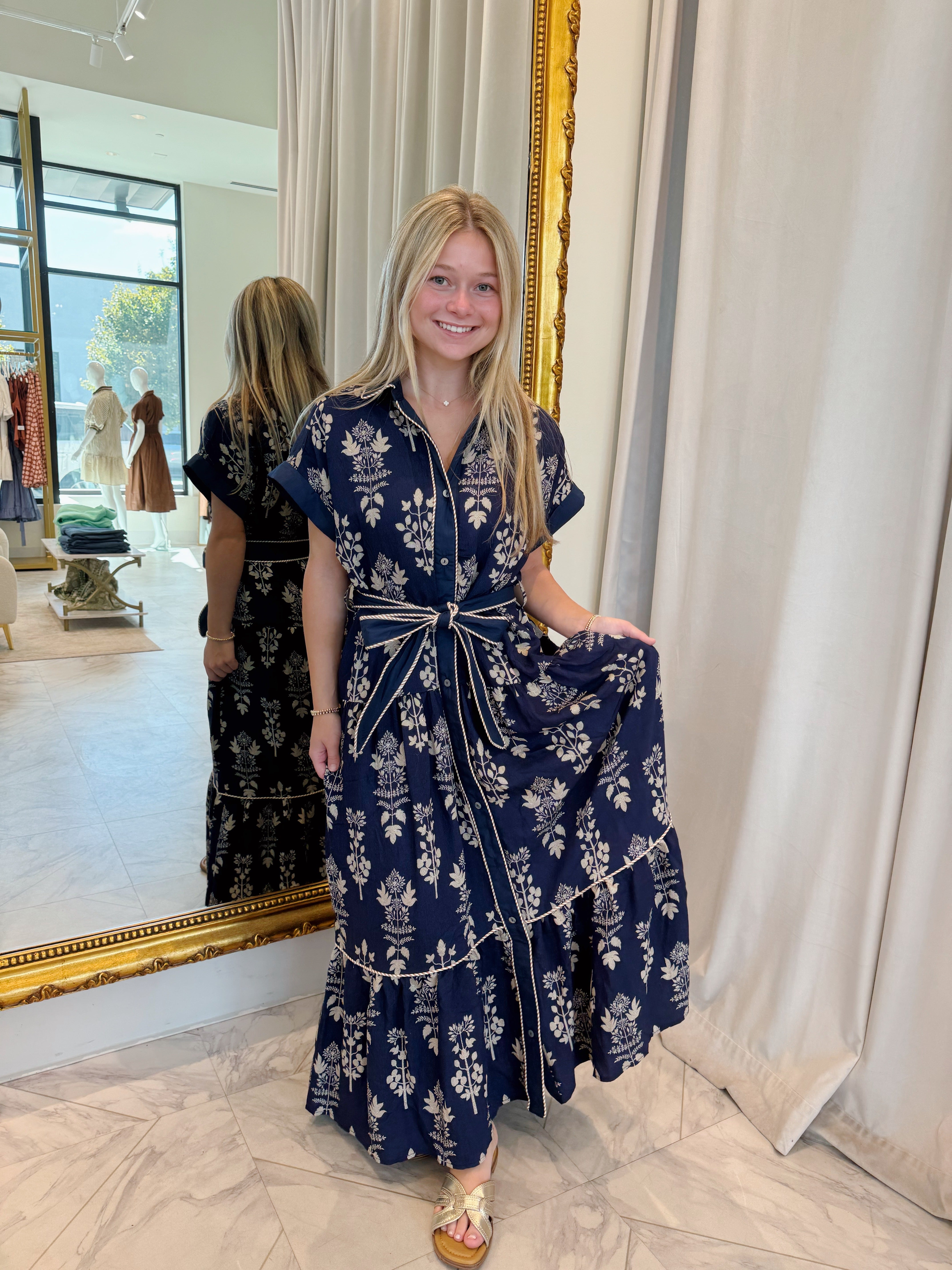 Lynne Midi Dress - Navy Floral