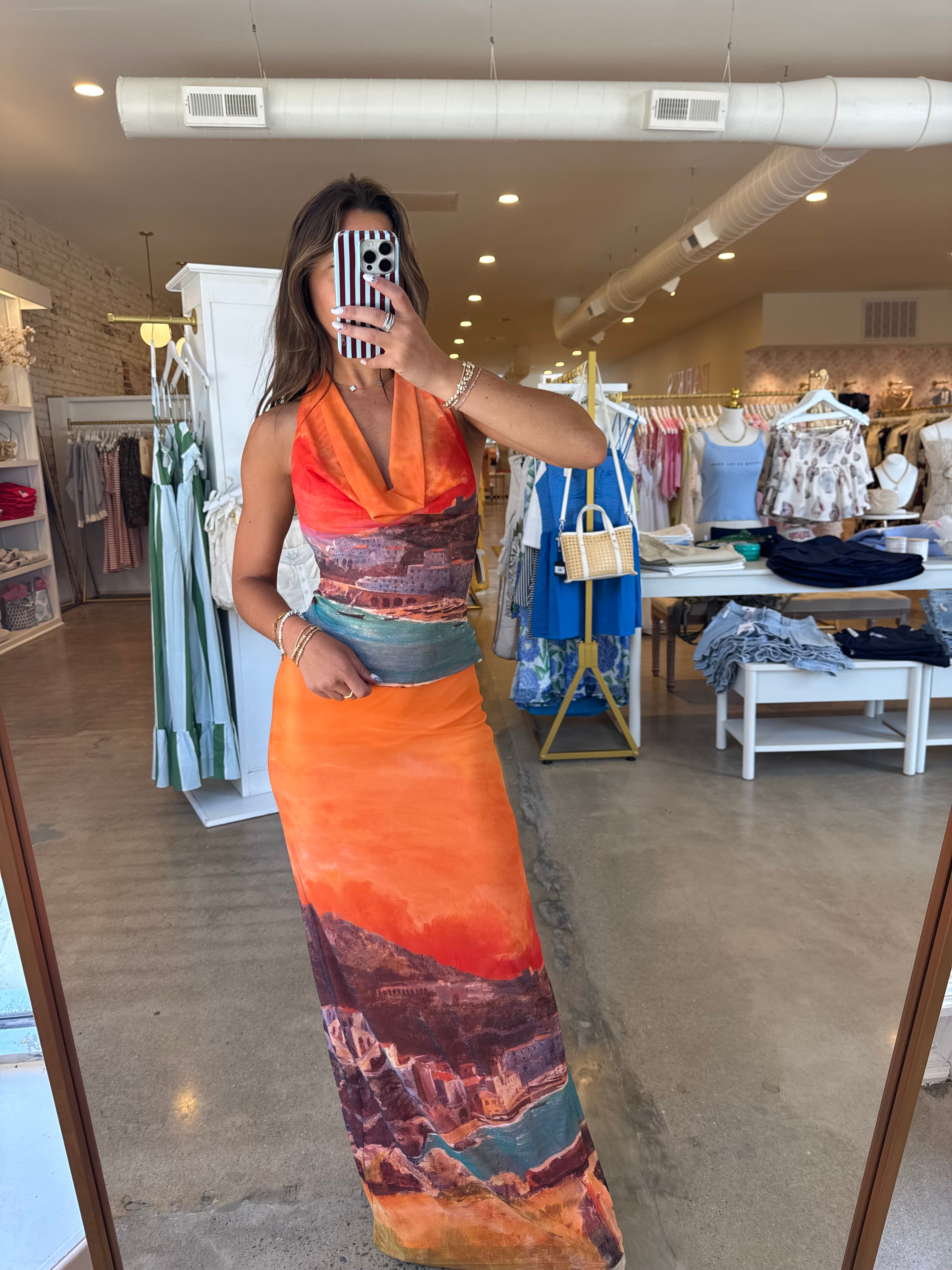 Soren Halter Top & Maxi Skirt Set - Orange Multi