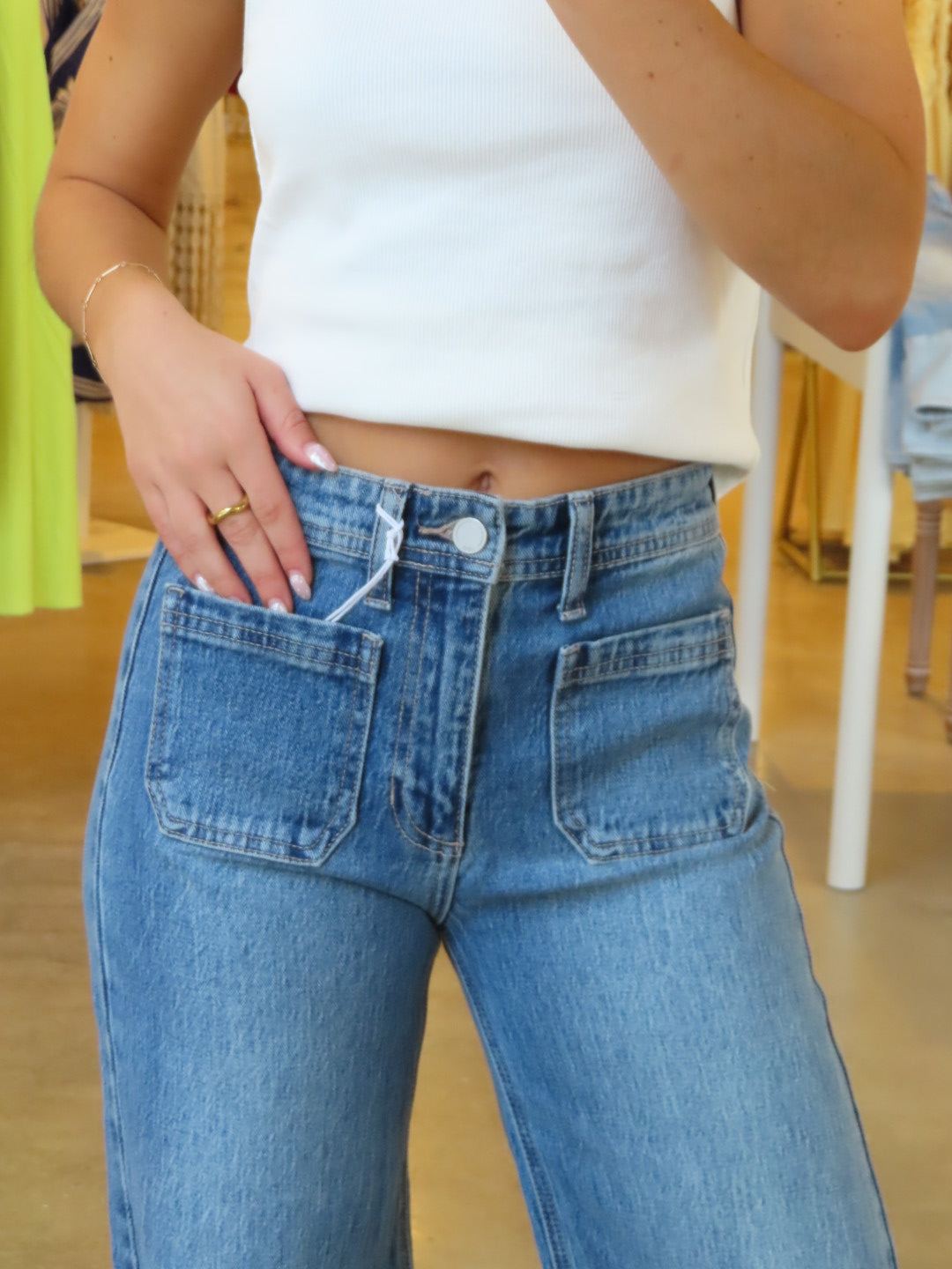 Victoria Micro Pocket Wide Leg Denim - Medium Wash