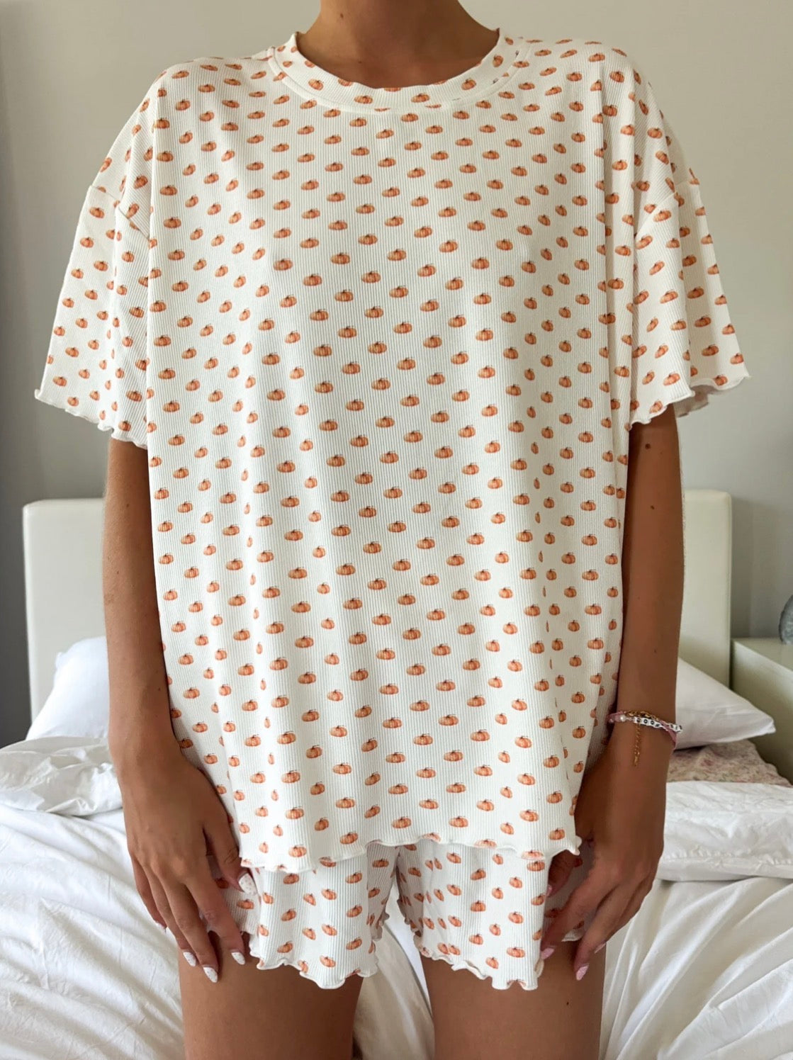 Pumpkin Fall Autumn Short Sleeve Pajama Top