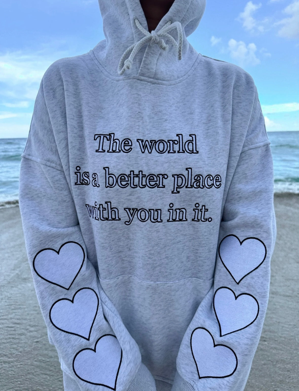 The World Is A Better Place Embroidered Hoodie - Gray