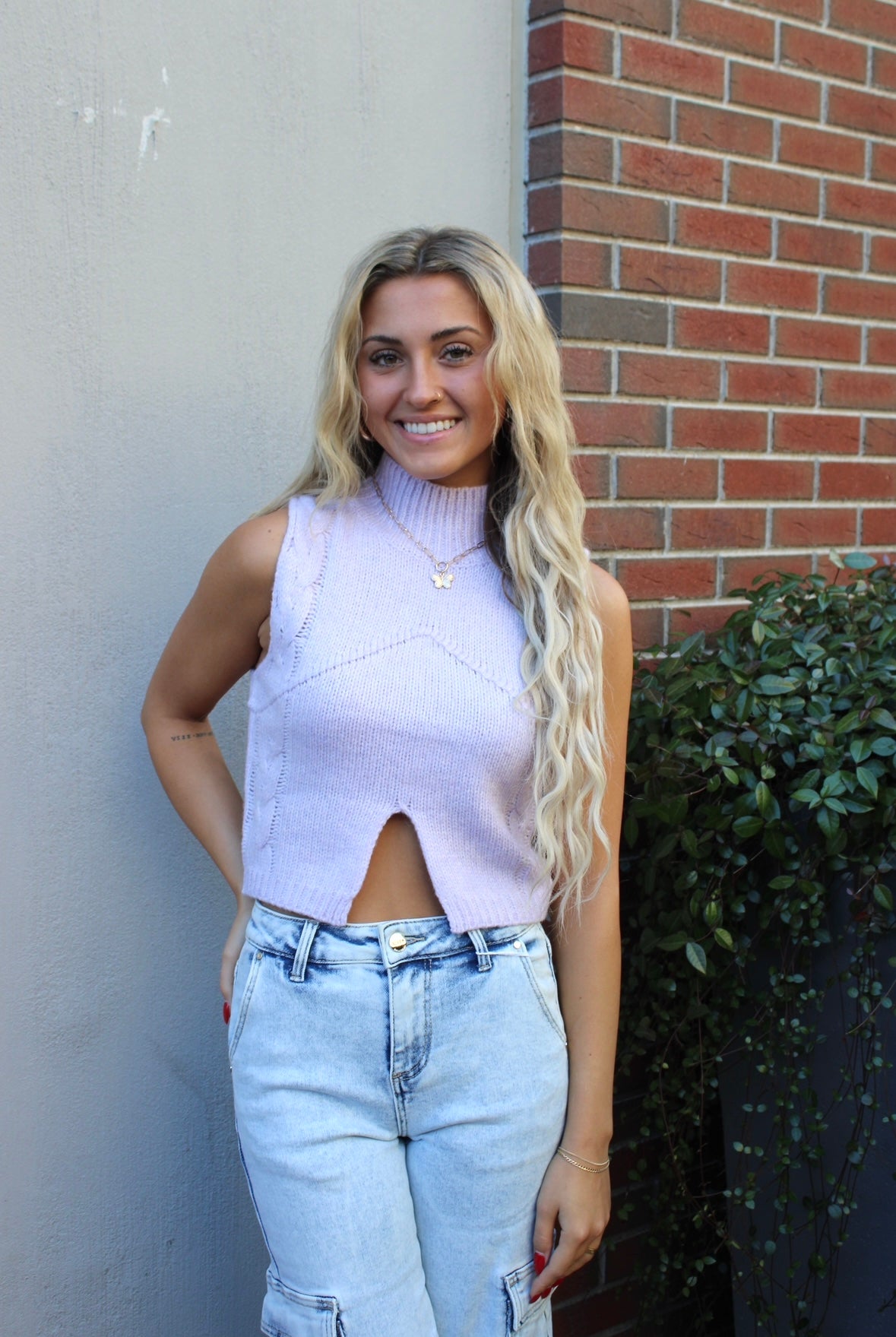 Out And About Crop Sweater Top - Lavender