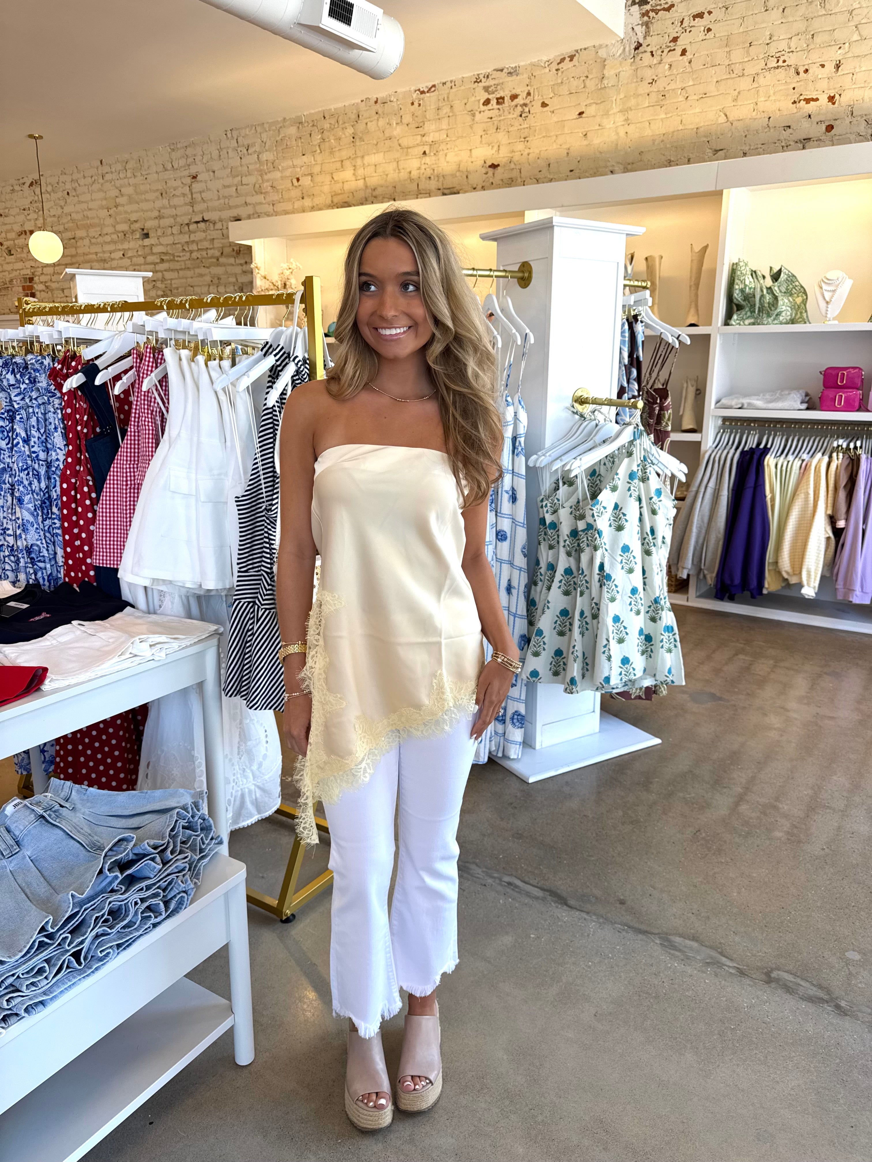 Alex Satin Lace Top - Butter Yellow