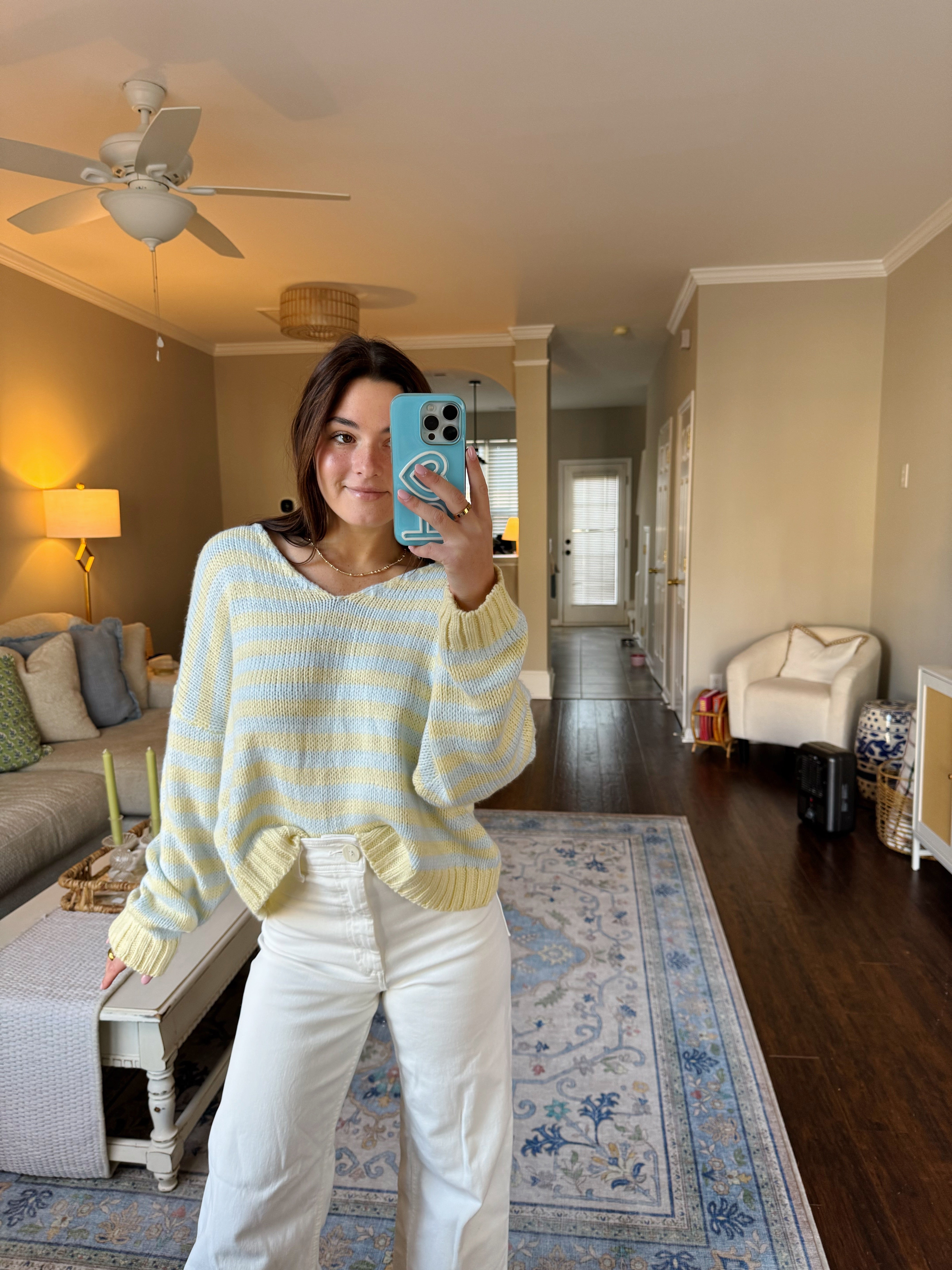 Weekend On Repeat Sweater - Yellow & Blue