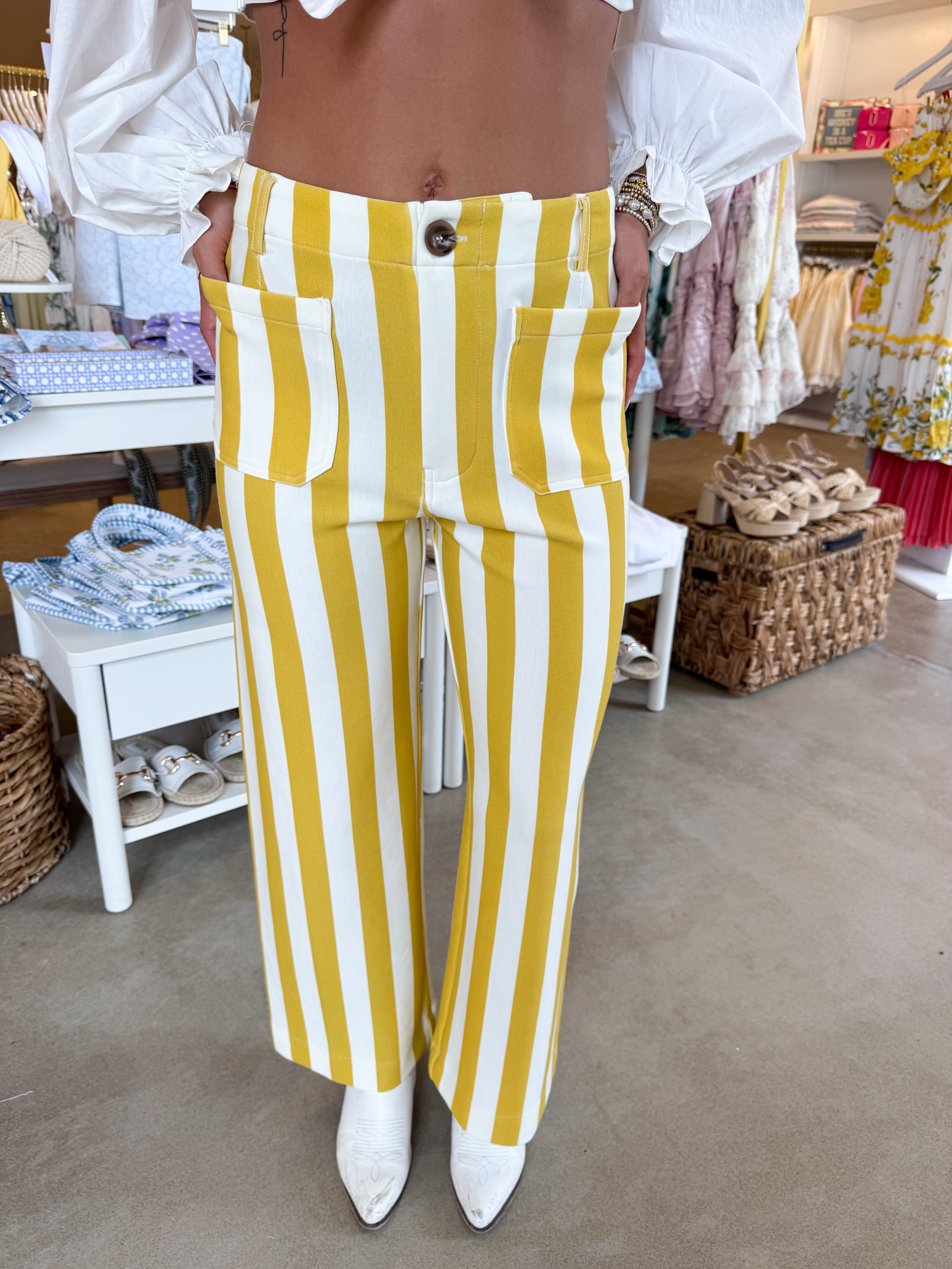 Sideline Style Strechy Pants - Yellow Stripe