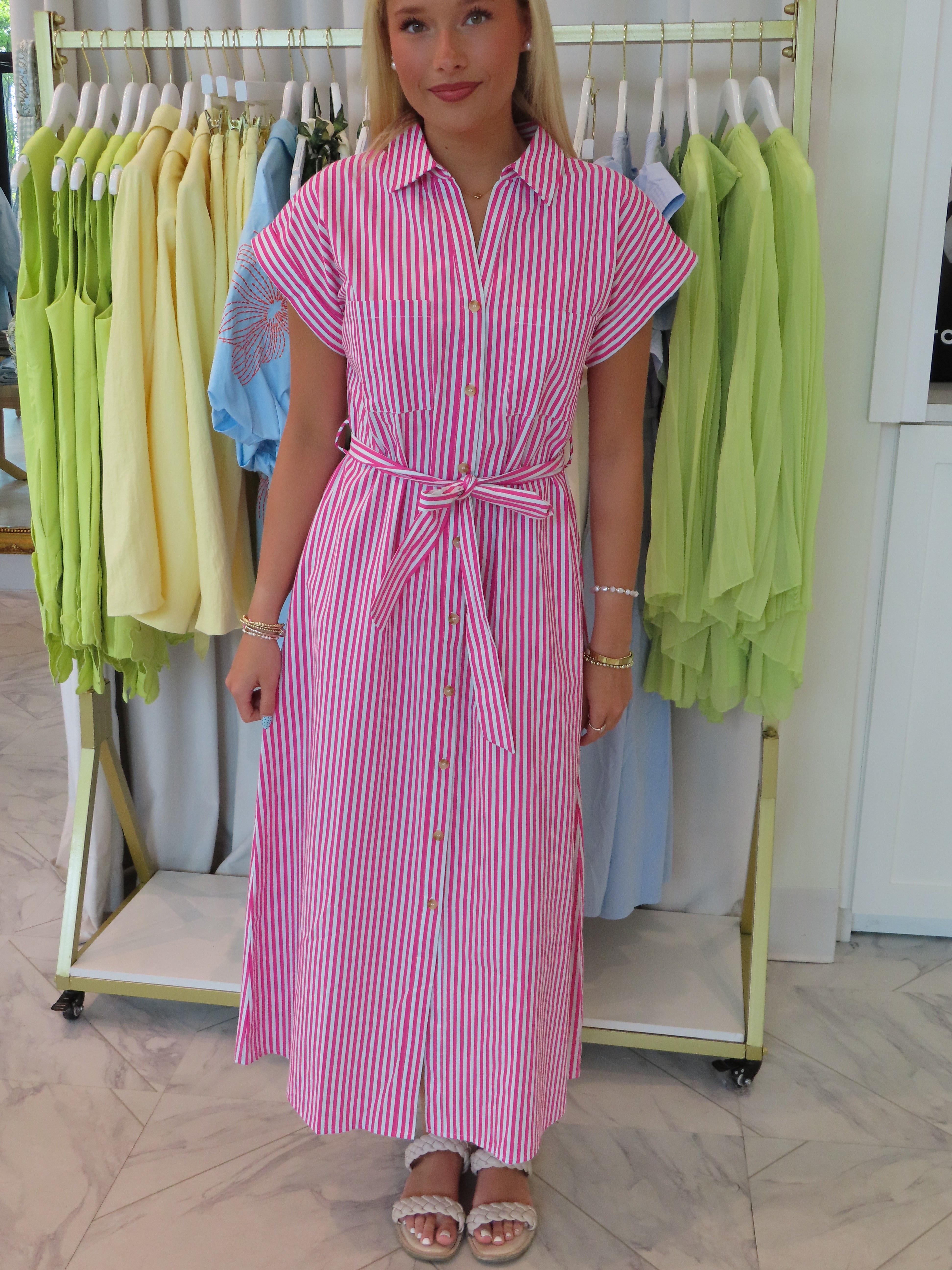 Rocco Midi Dress - Pink Stripe