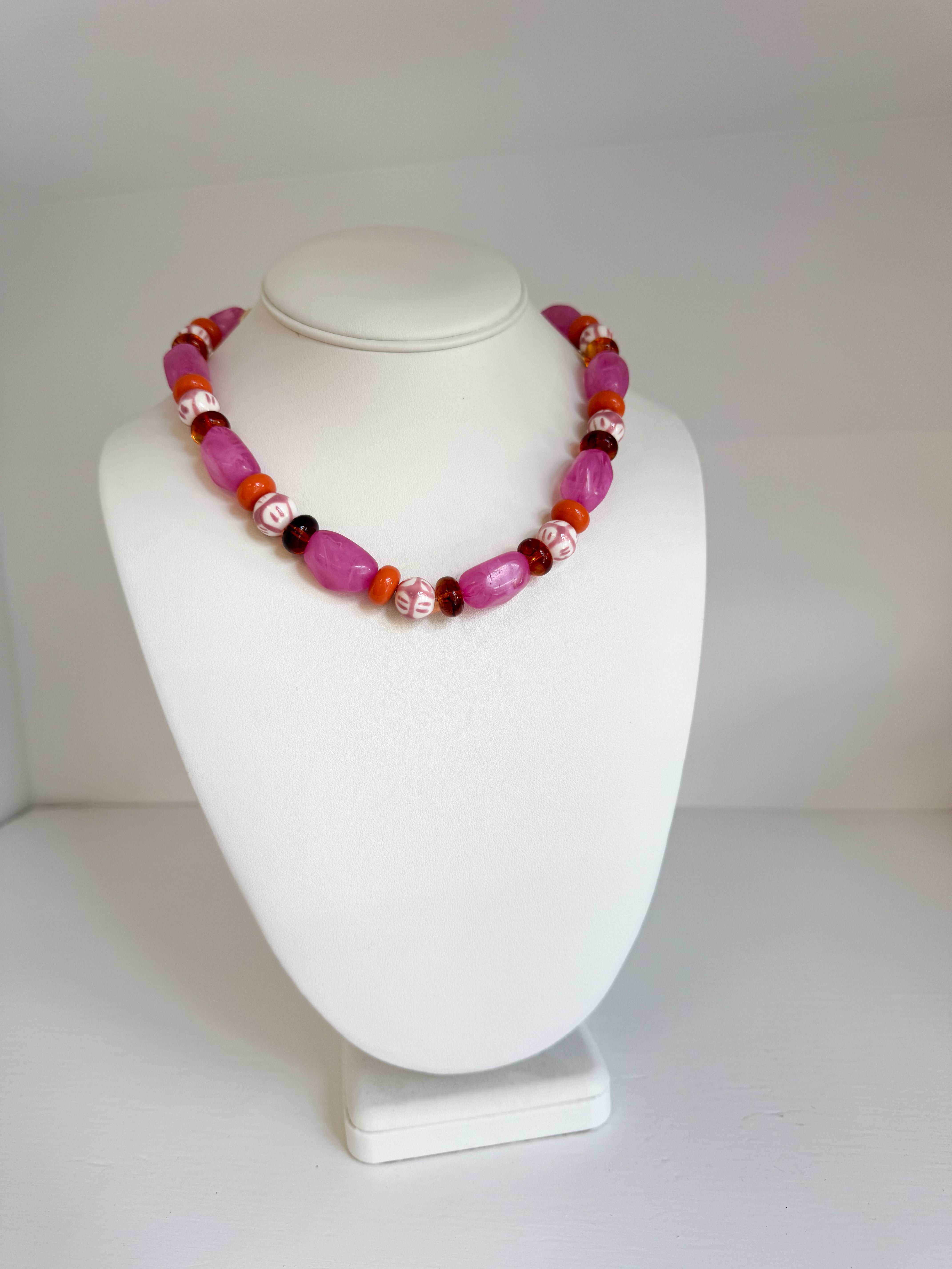 Madi Bead Statement Necklace - Pink & Orange Multi
