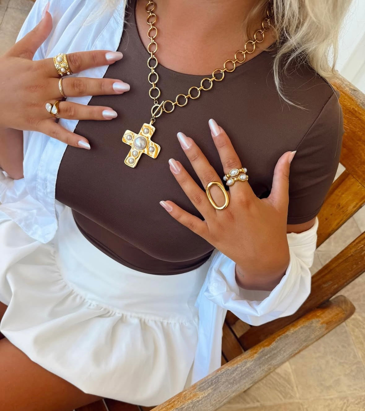 Vintage Cross Necklace With Pearls