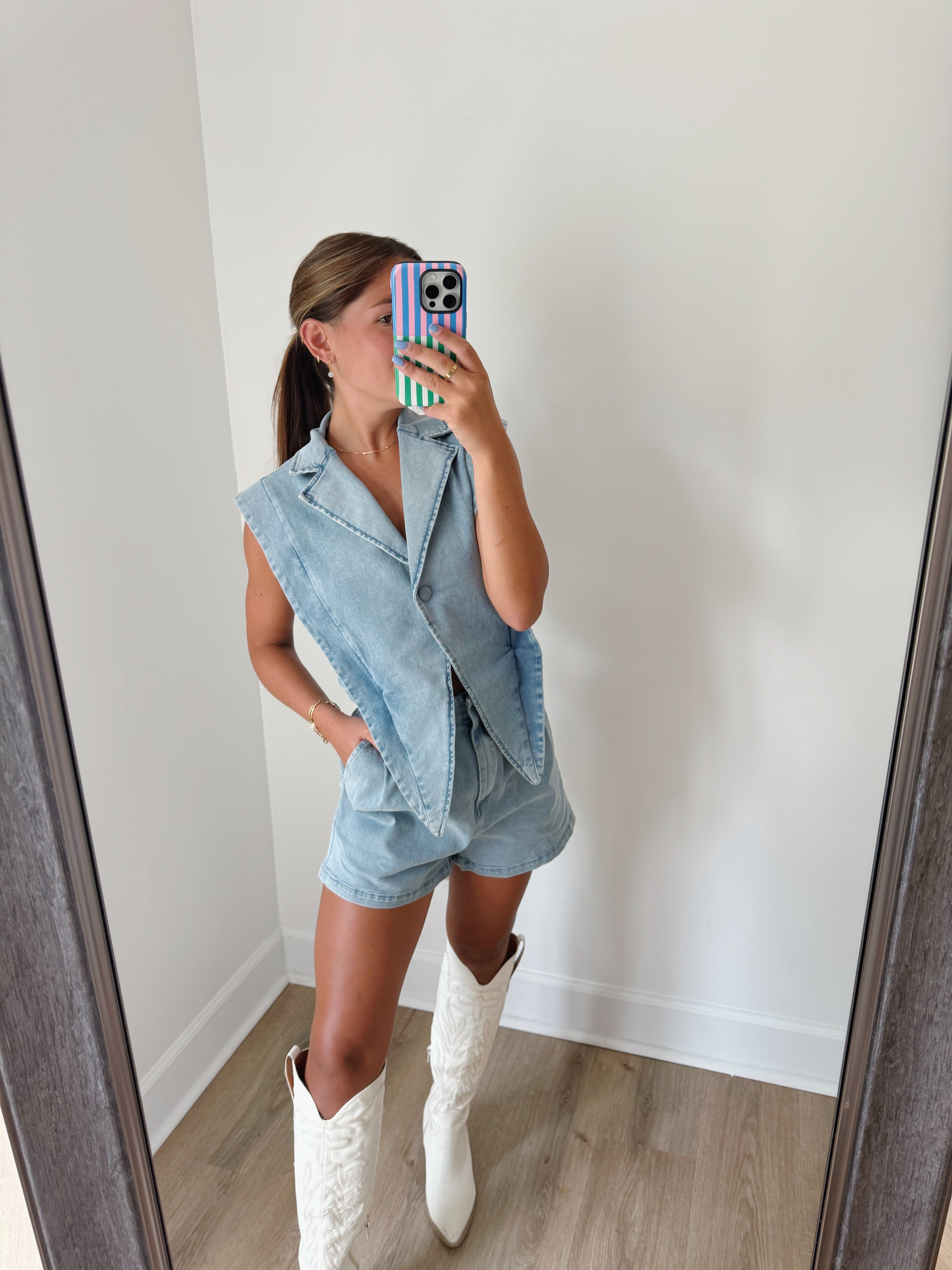 Zelda Denim Romper - Blue Jean