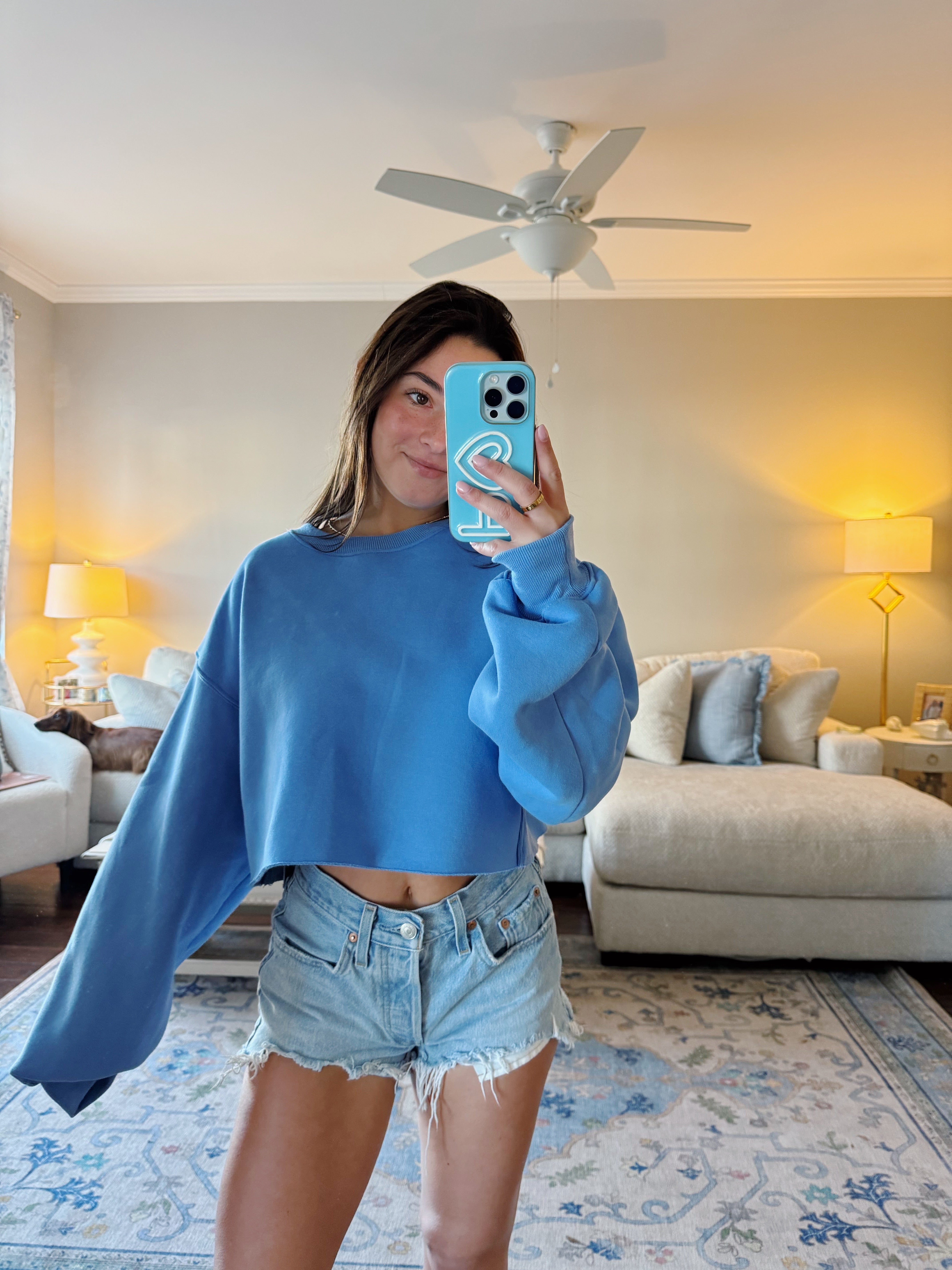 Kylie Loose Fit Crop Sweatshirt - Blue