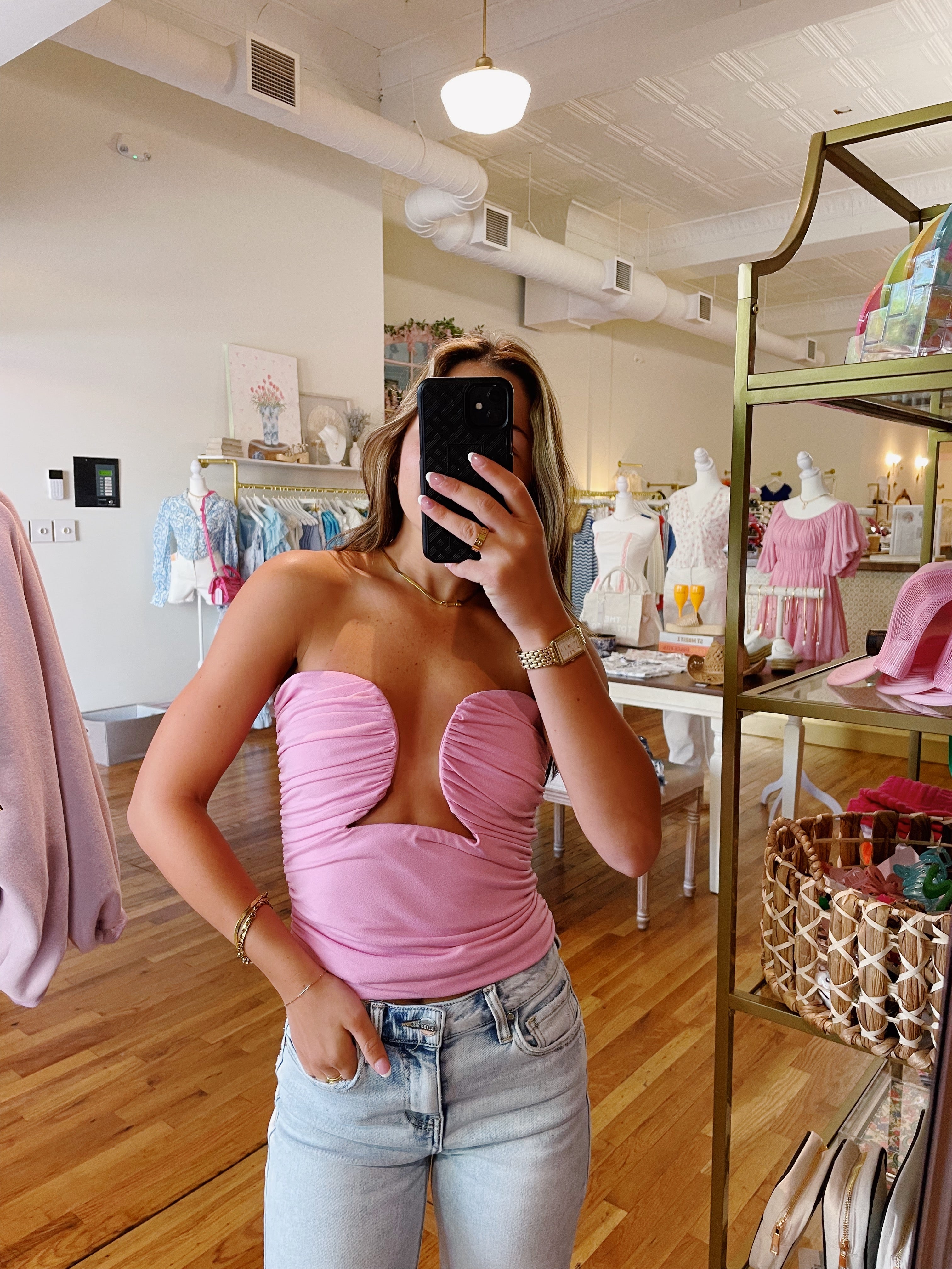 Gemini Strapless Top - Pink