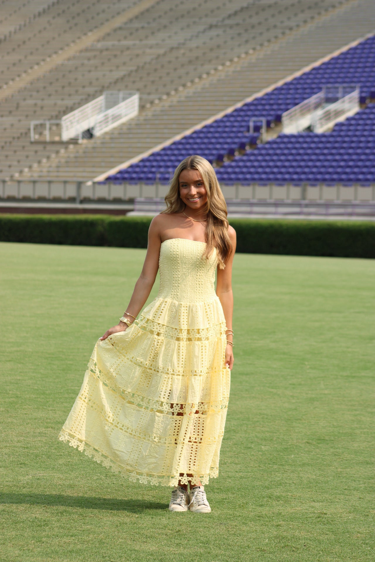Amy Eyelet Midi Dress - Yellow