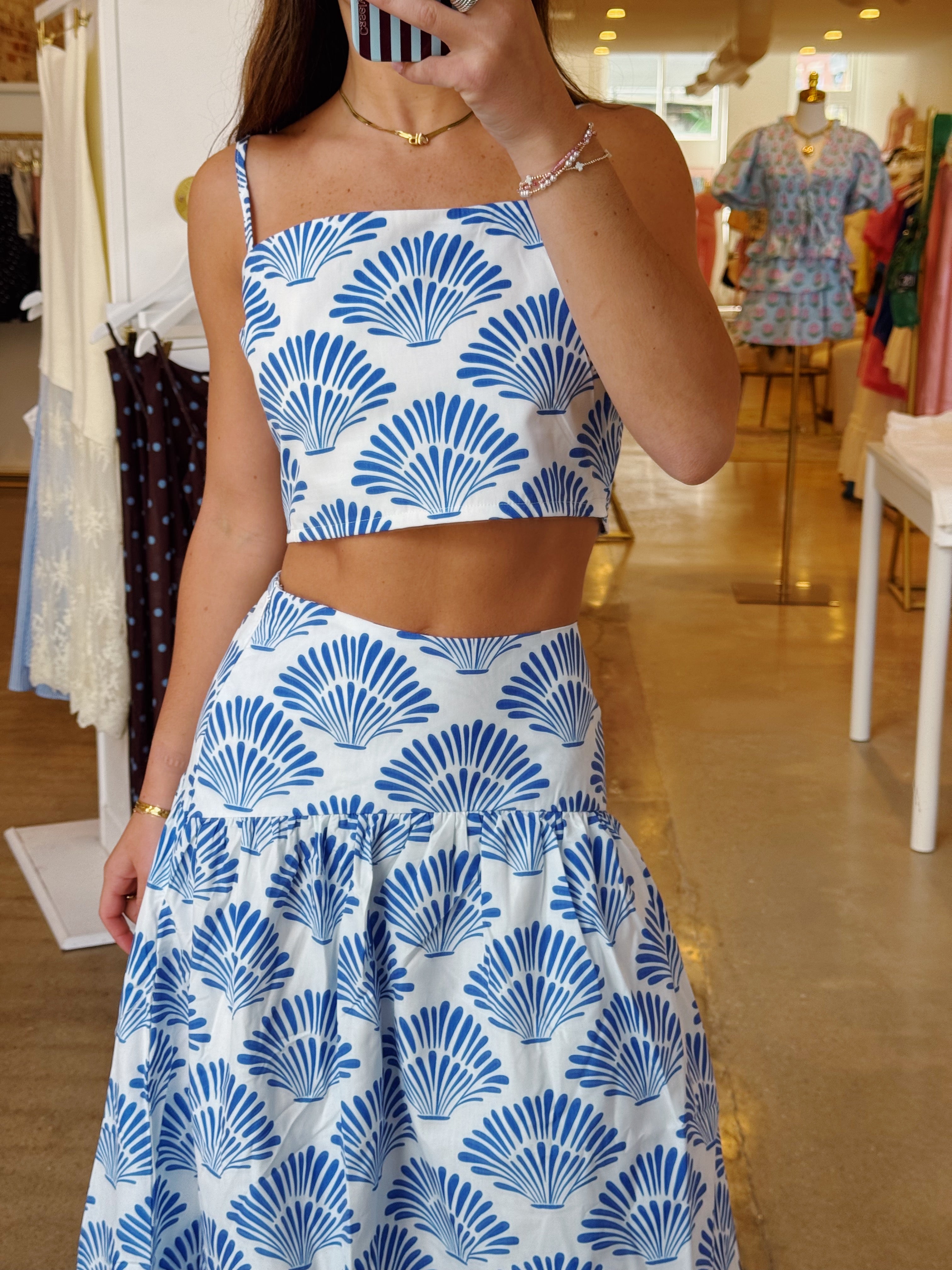 Collecting Seashells Midi Skirt Set - Blue