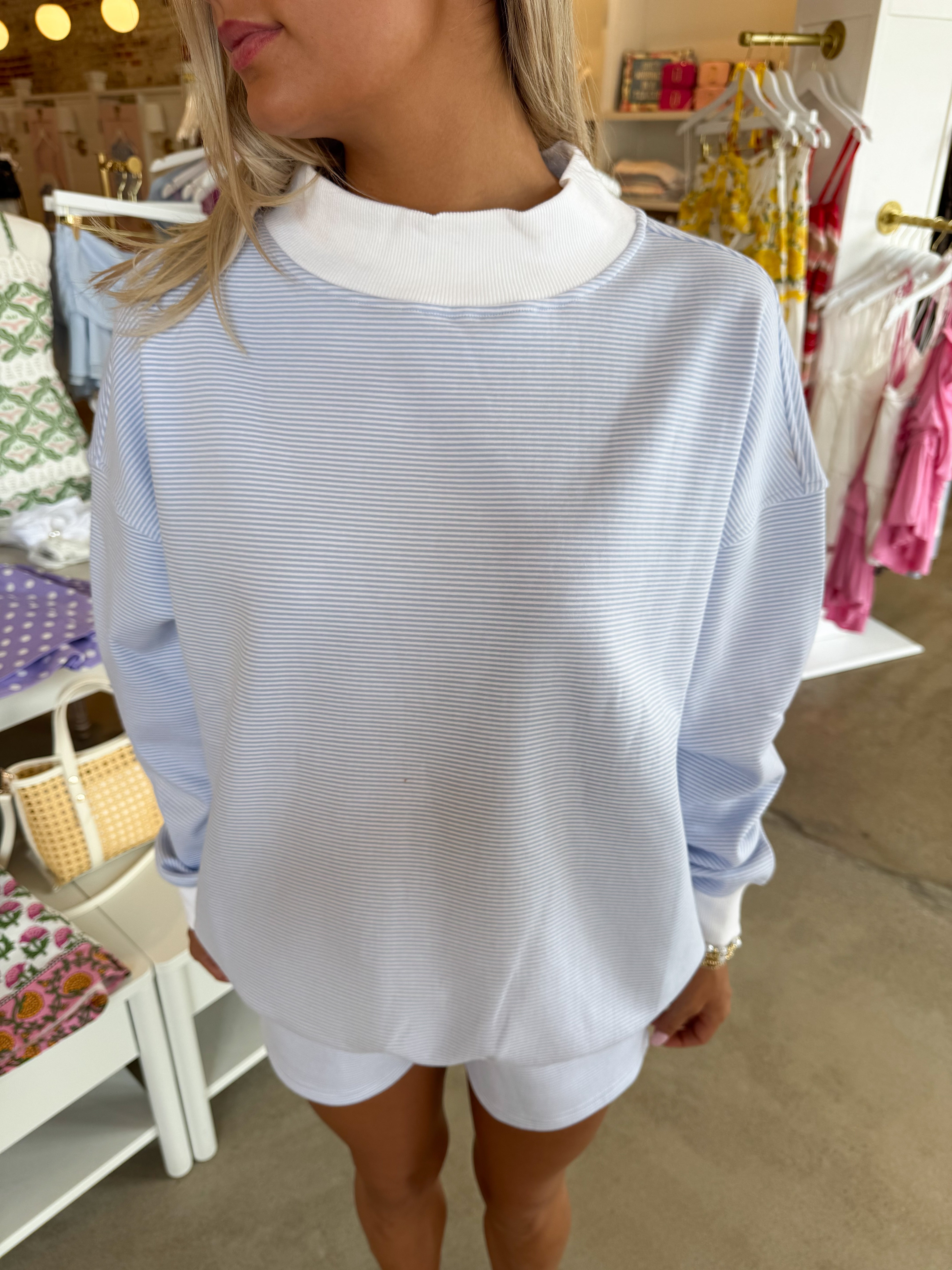 Blue & White Striped Mockneck Sweatshirt