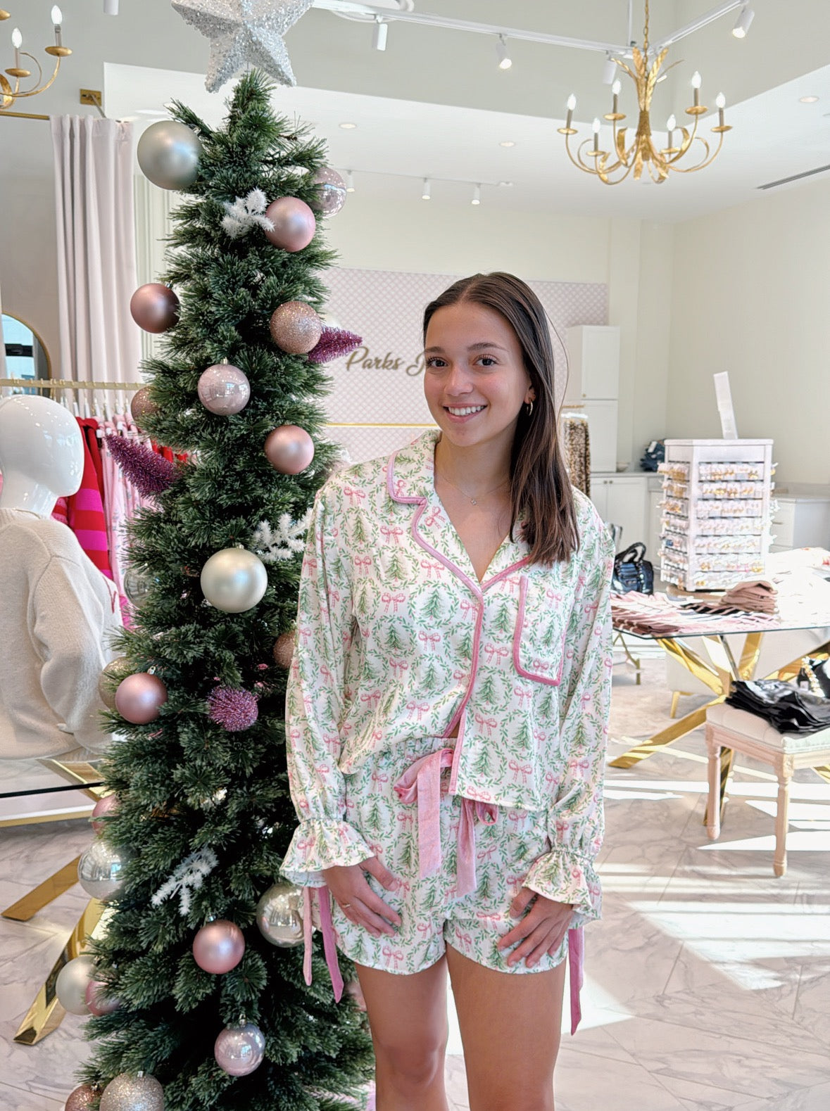 Under The Mistletoe Pajama Set - Pink & Green