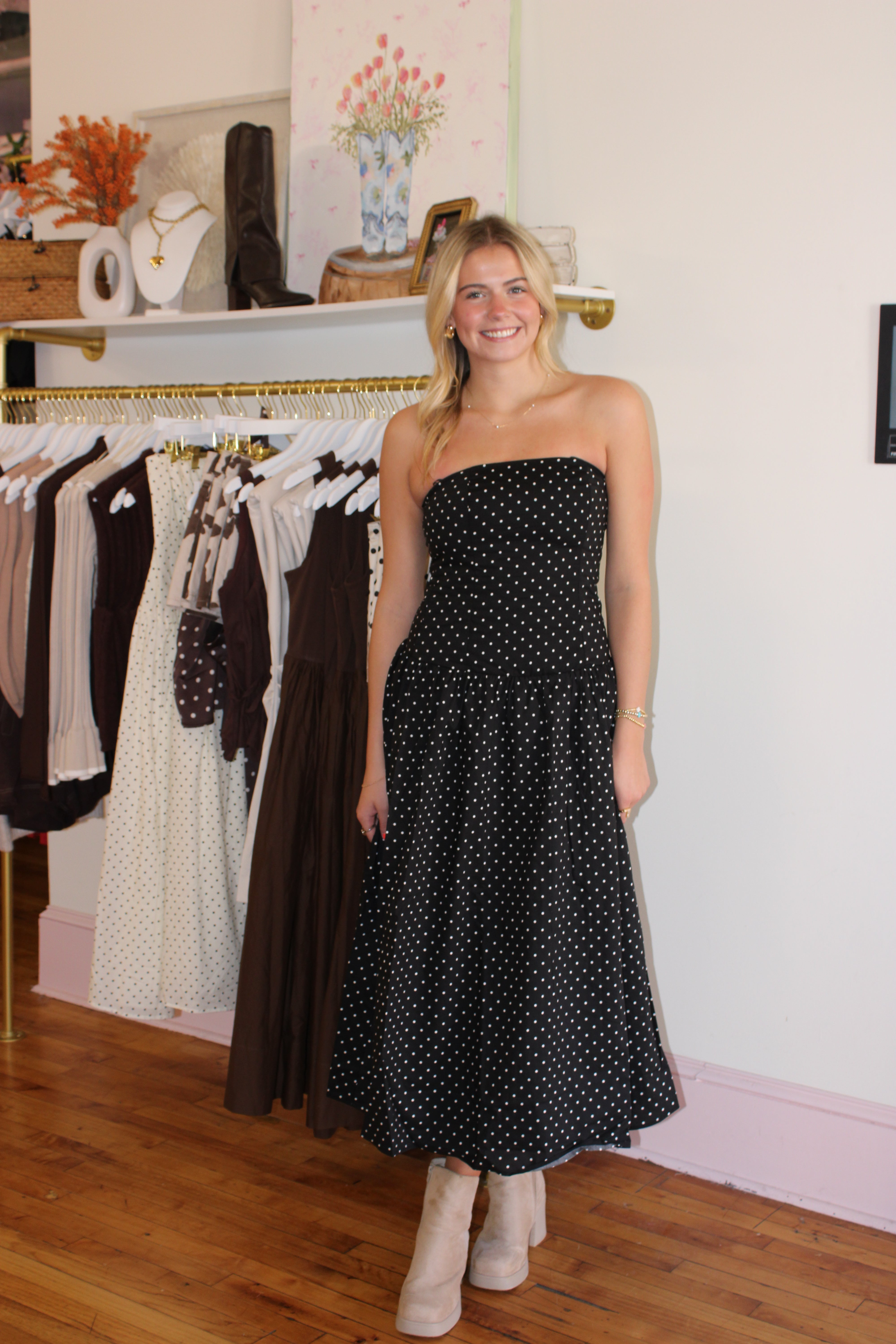 Meant For You Maxi Dress - Black Polka Dot