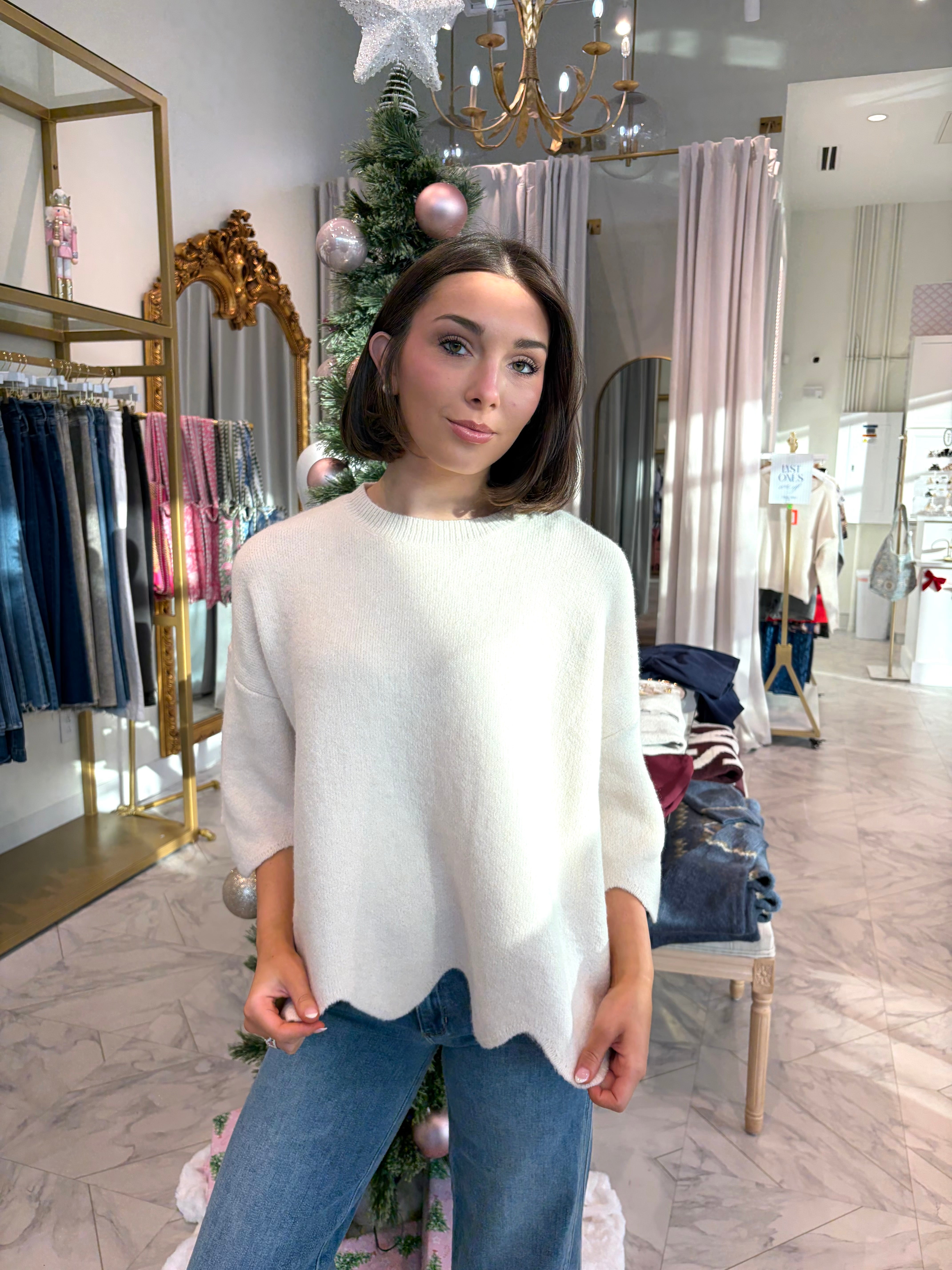 Camille Scalloped Sweater - Cream