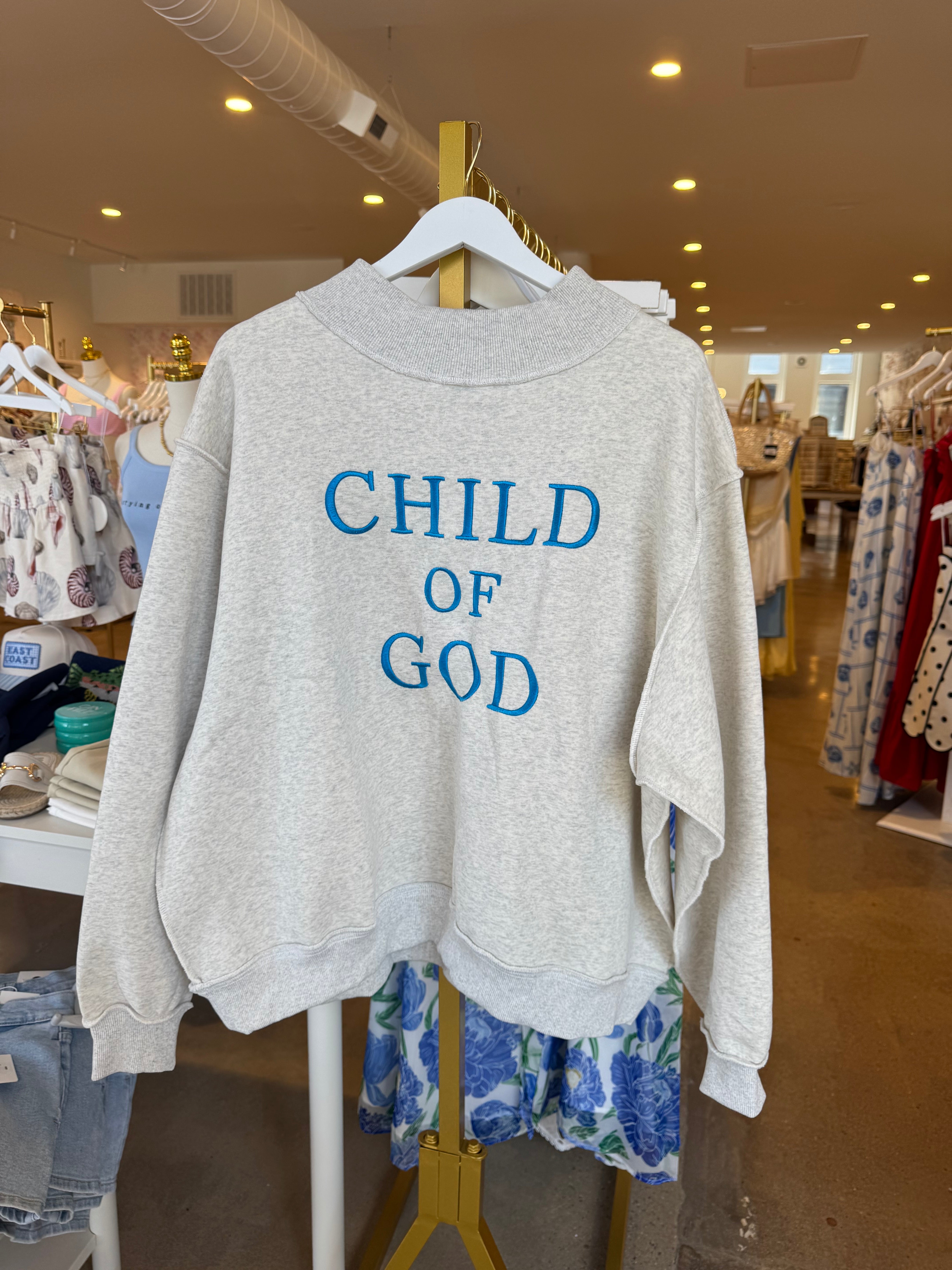 Child Of God Mockneck - Blue Embroidery