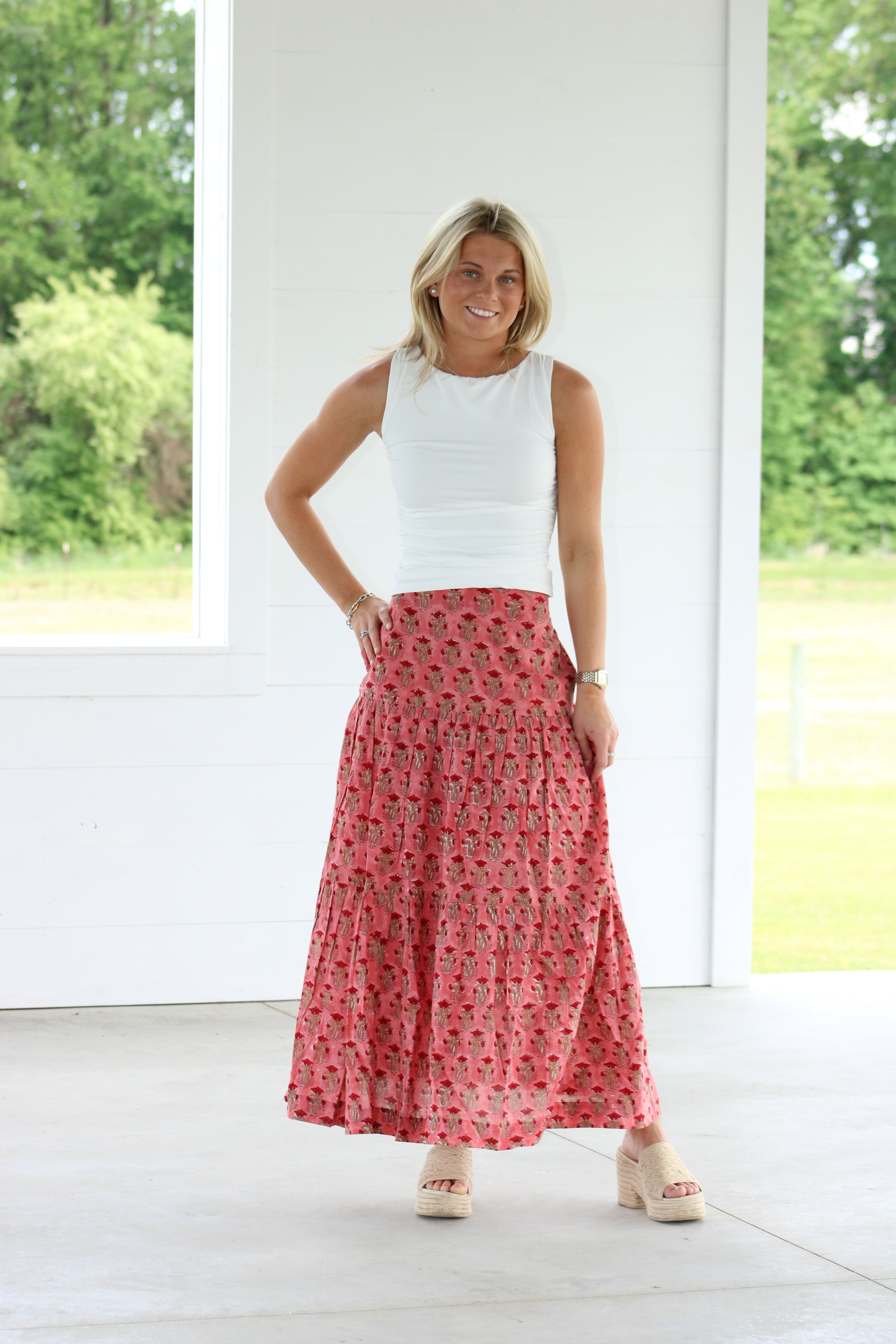 Serefina Midi Skirt - Coral