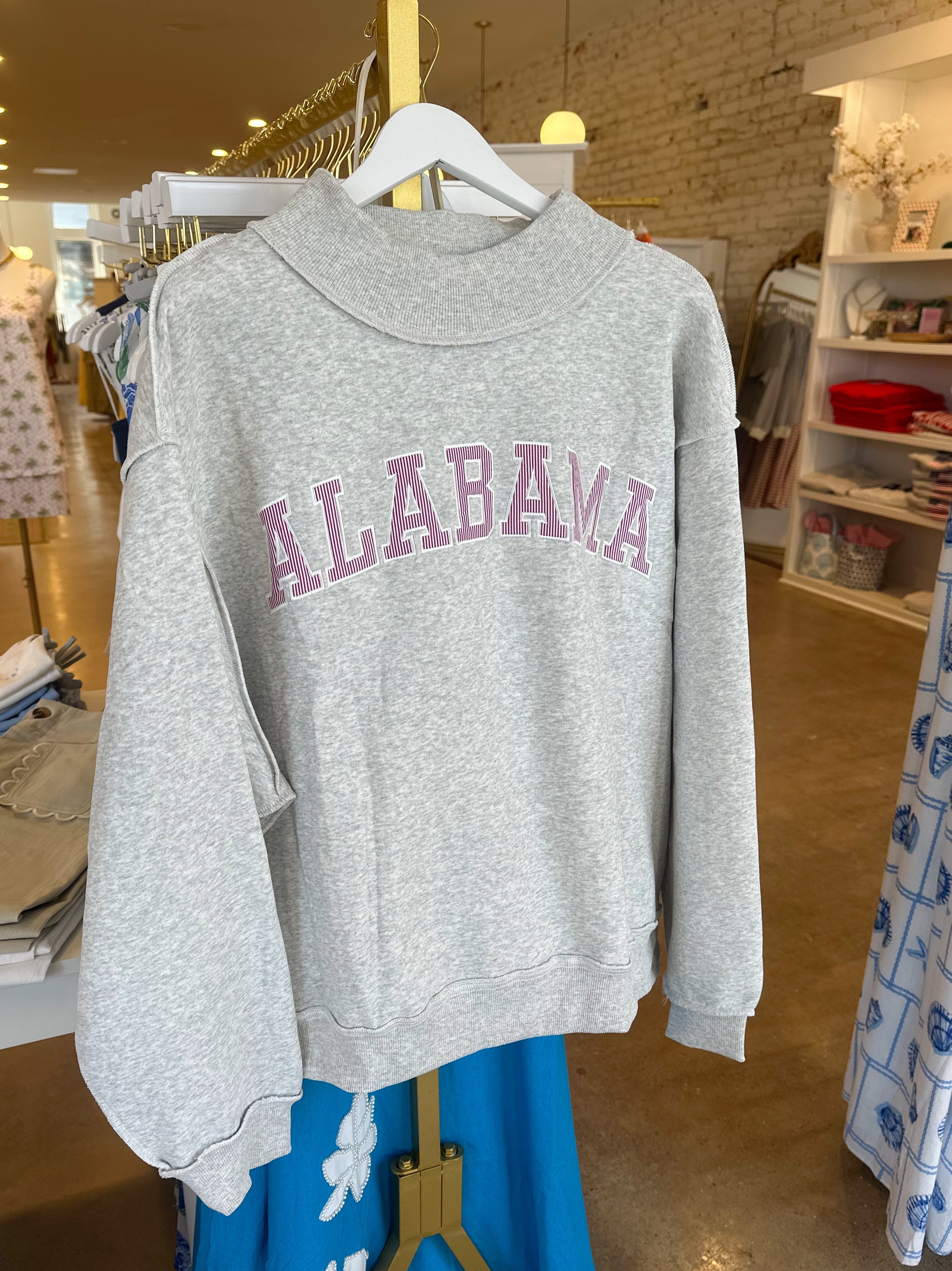 Alabama Embroidered Mockneck - Crimson Stripe/Grey