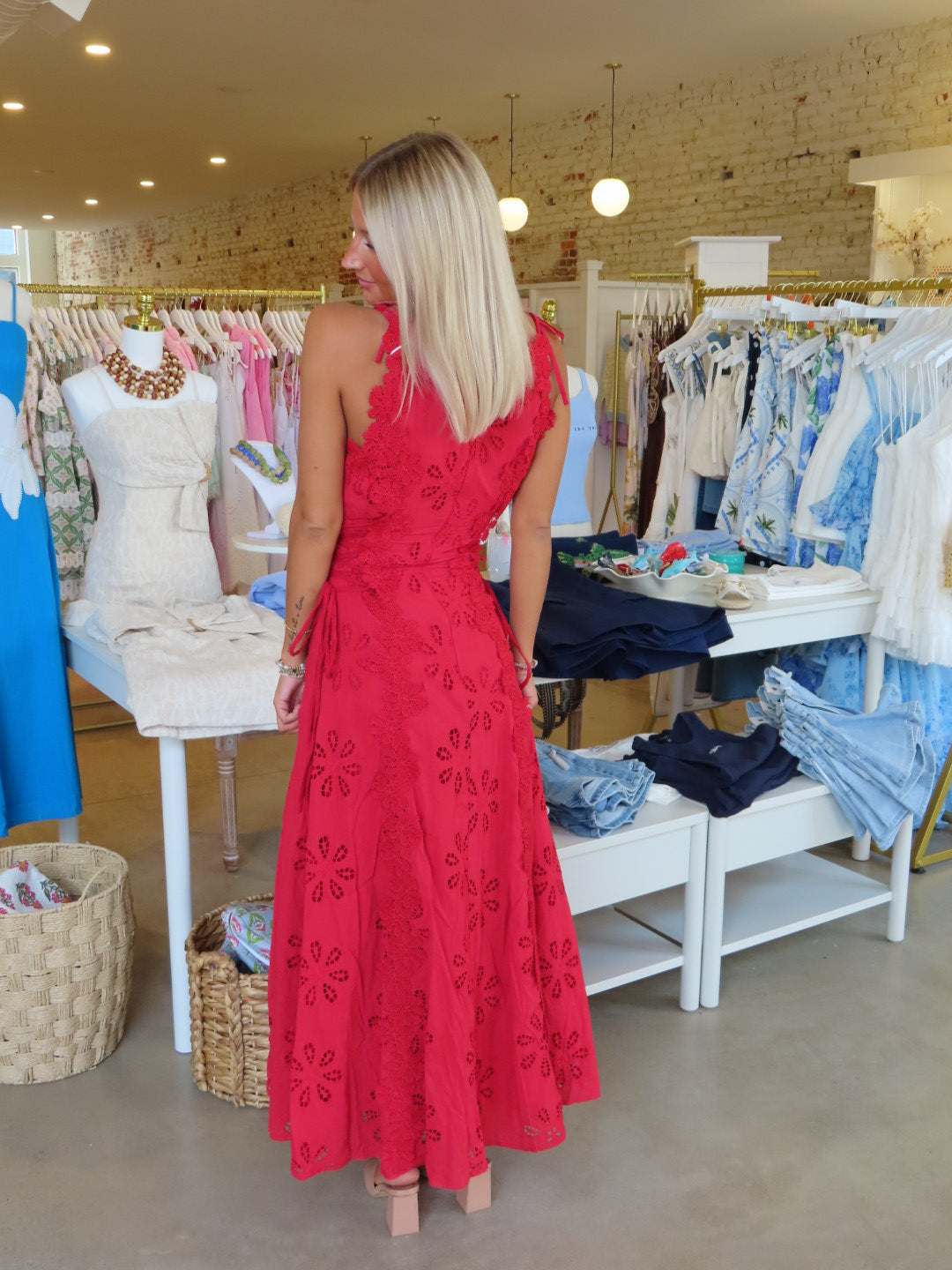 Francesca Eyelet Maxi Dress - Red