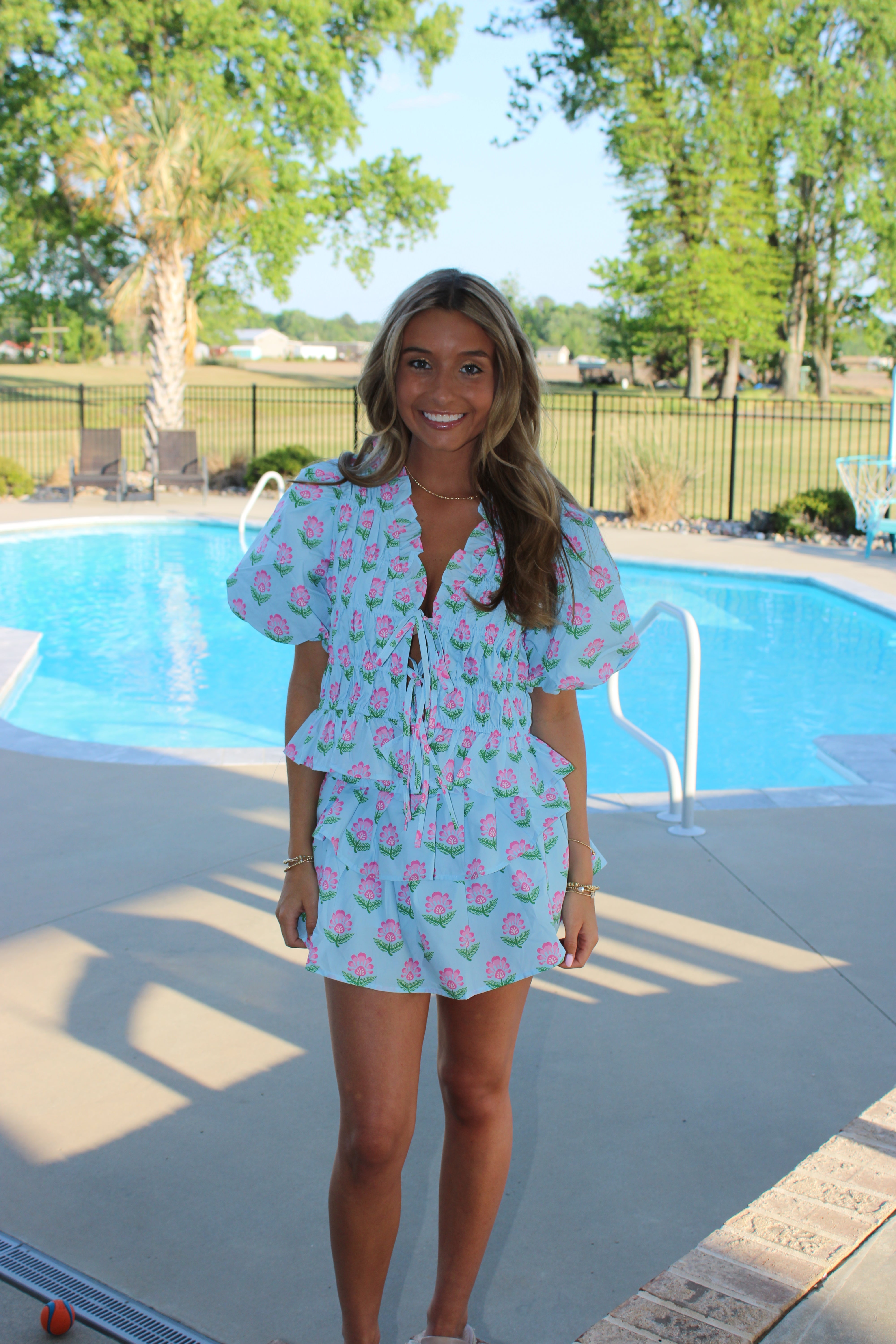 Floral Dreams Ruffle Top - Blue Floral