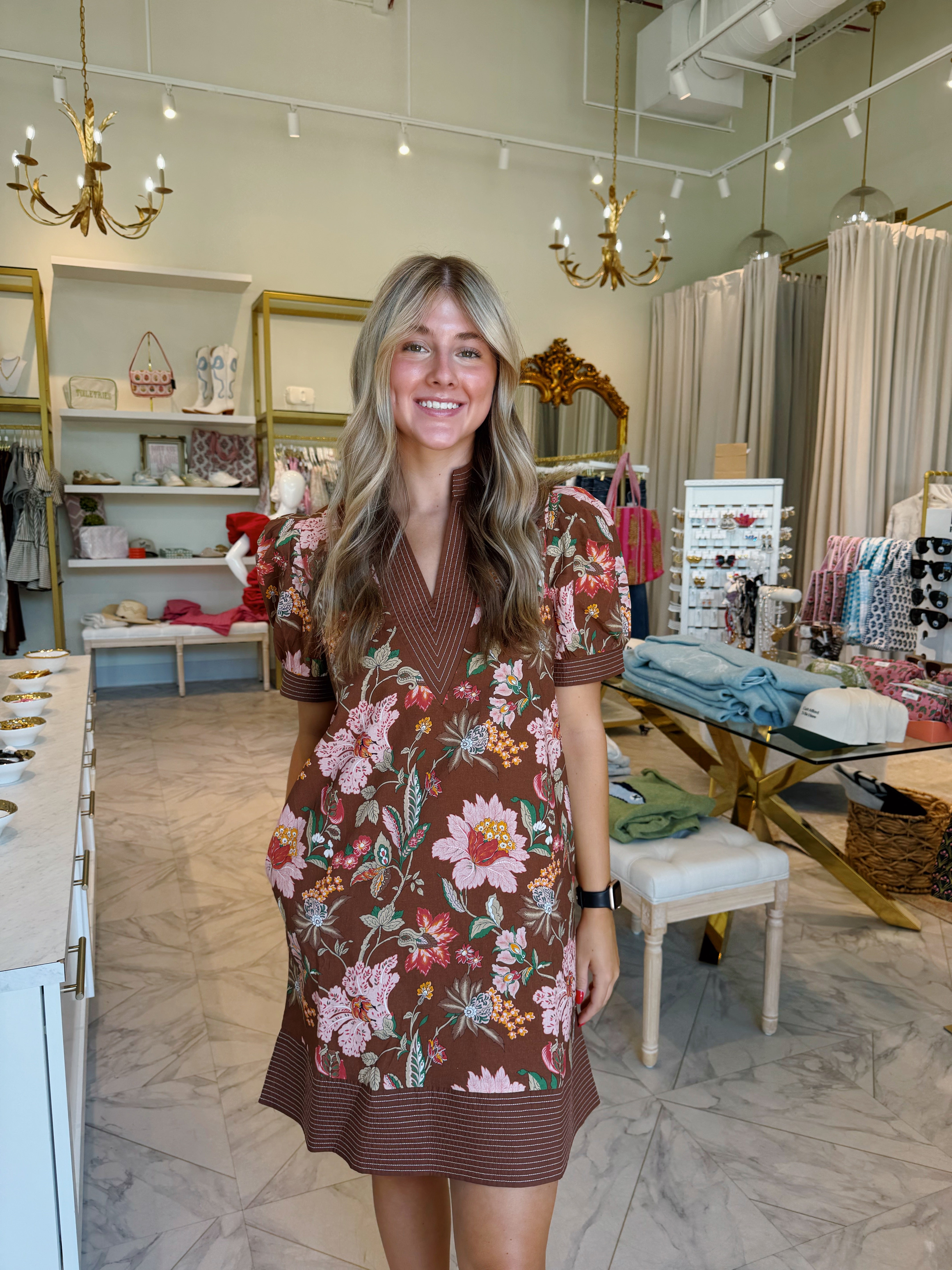 Carlie Mini Dress - Brown Floral