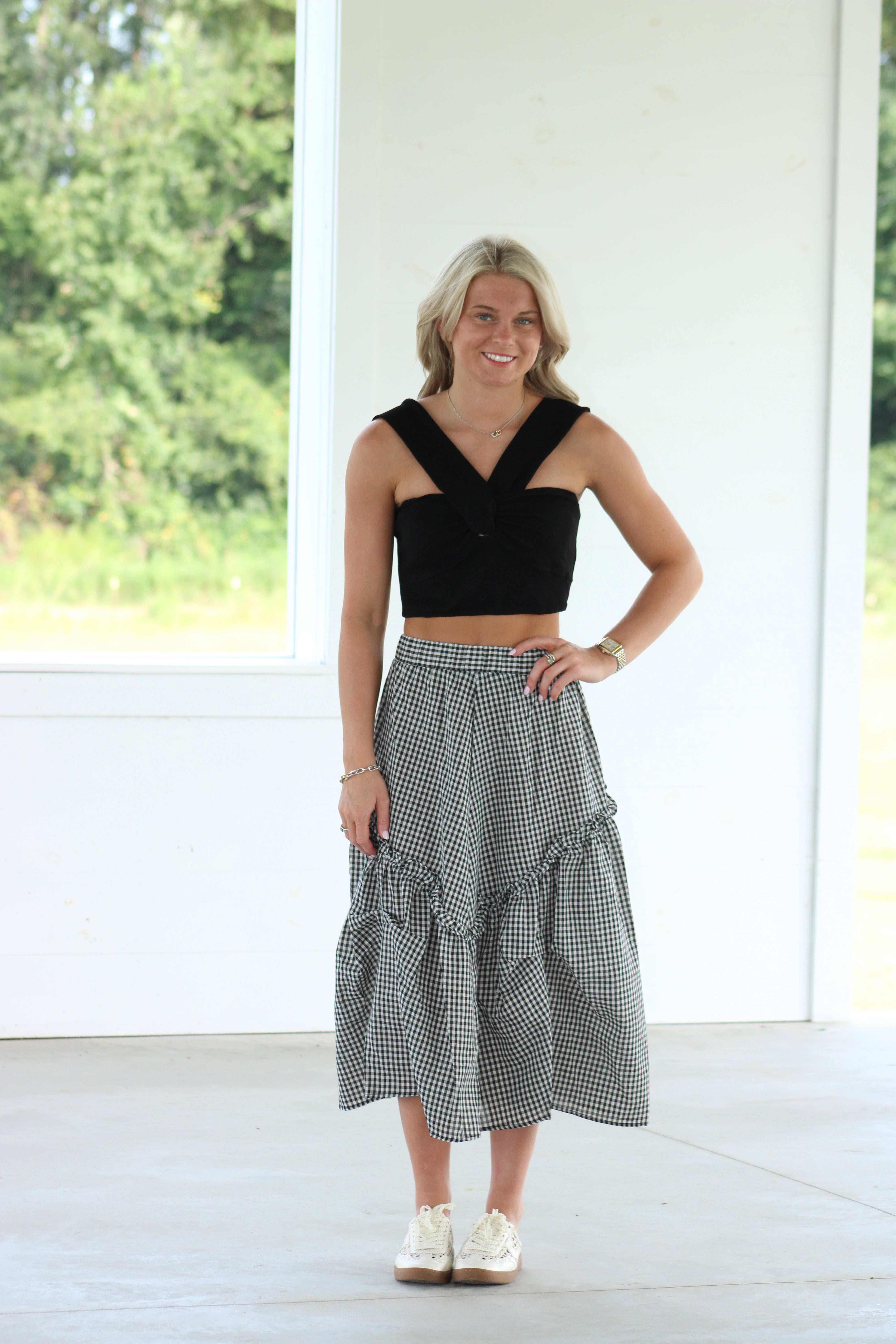 Valerie Midi Skirt - Black Gingham