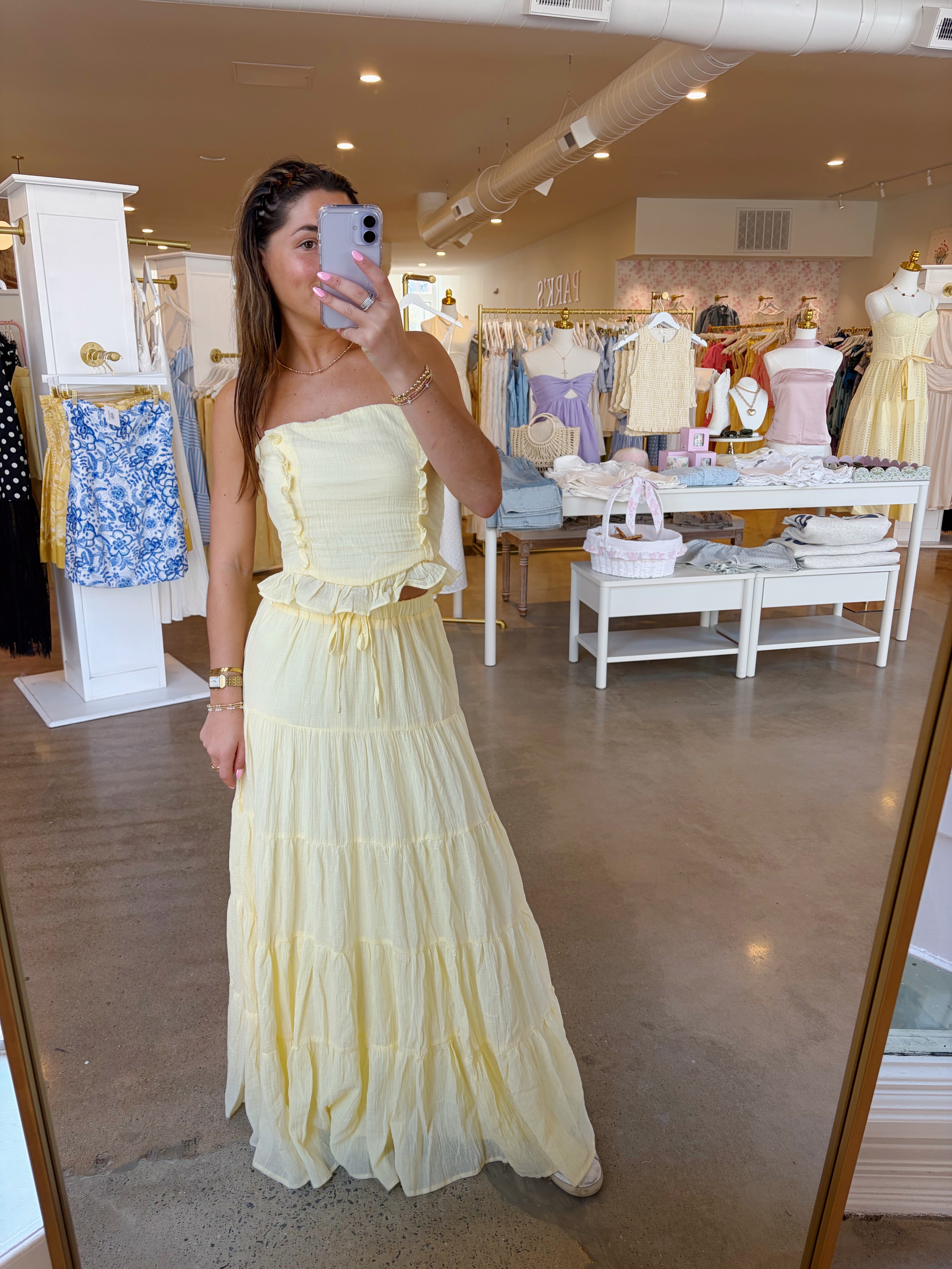 Juliea Lightweight Gauze Top & Skirt Set - Lemon