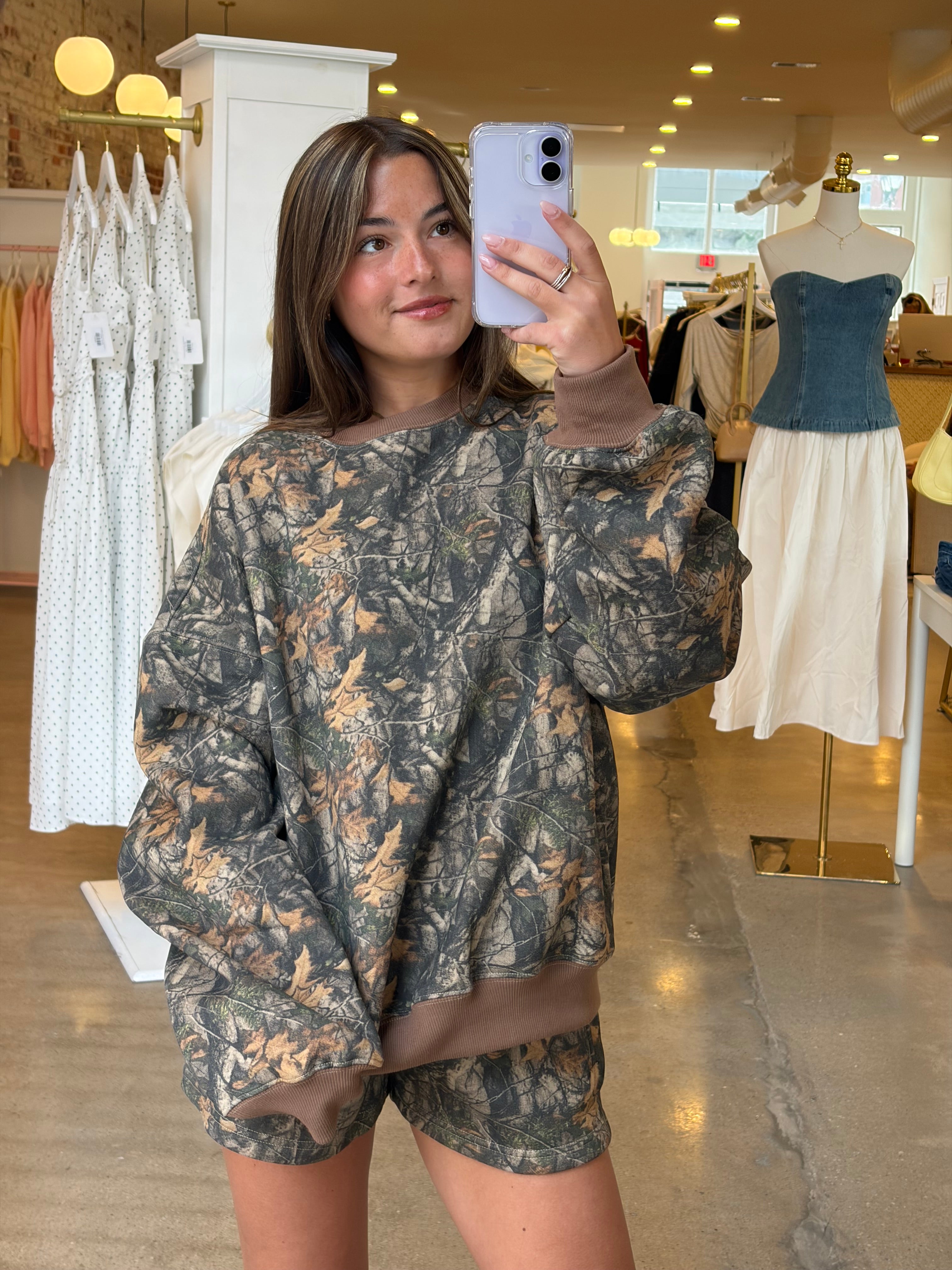 Dark Woodland Lounge Fleece Shorts - Camo