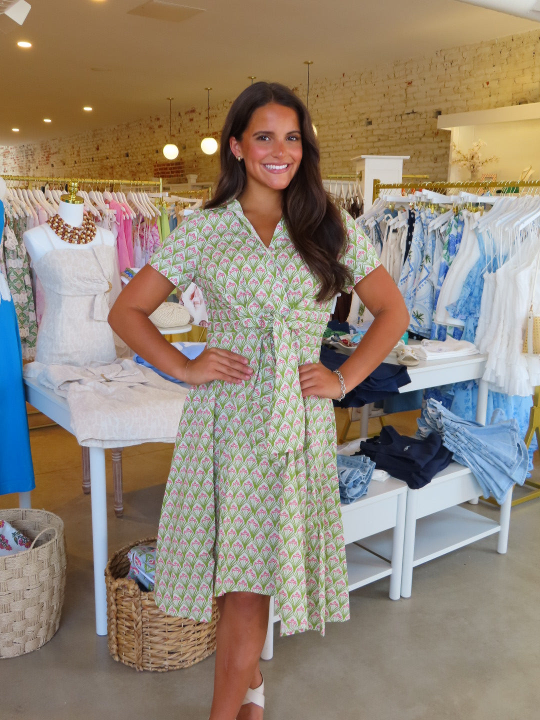 Anna Front Tie Midi Dress - Green