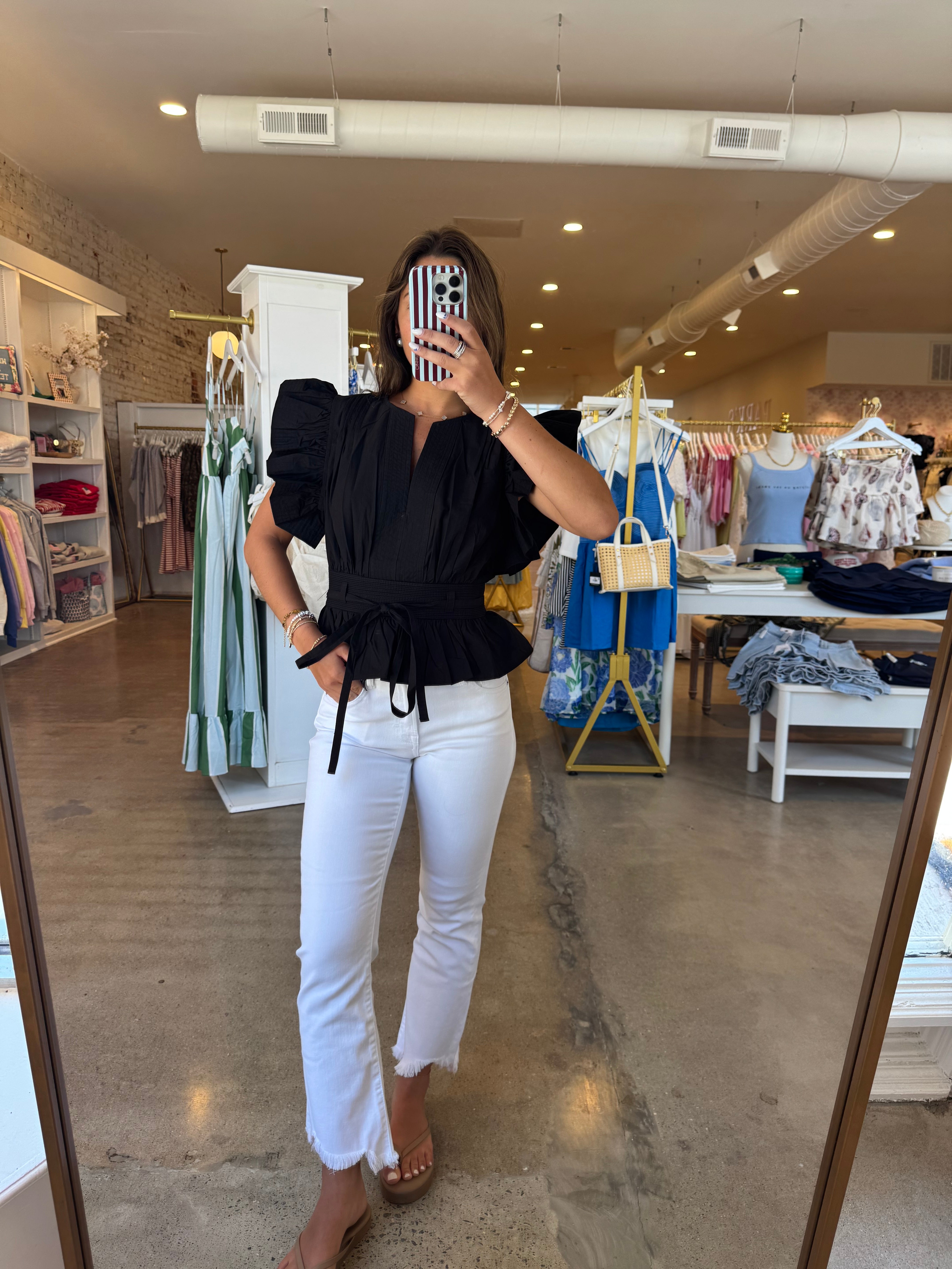 Tate Ruffle Poplin Top - Black