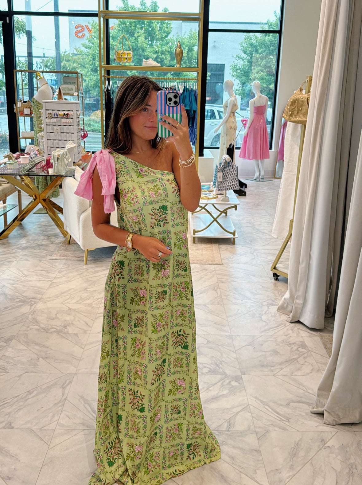 Garden Girl Maxi Dress - Green & Pink