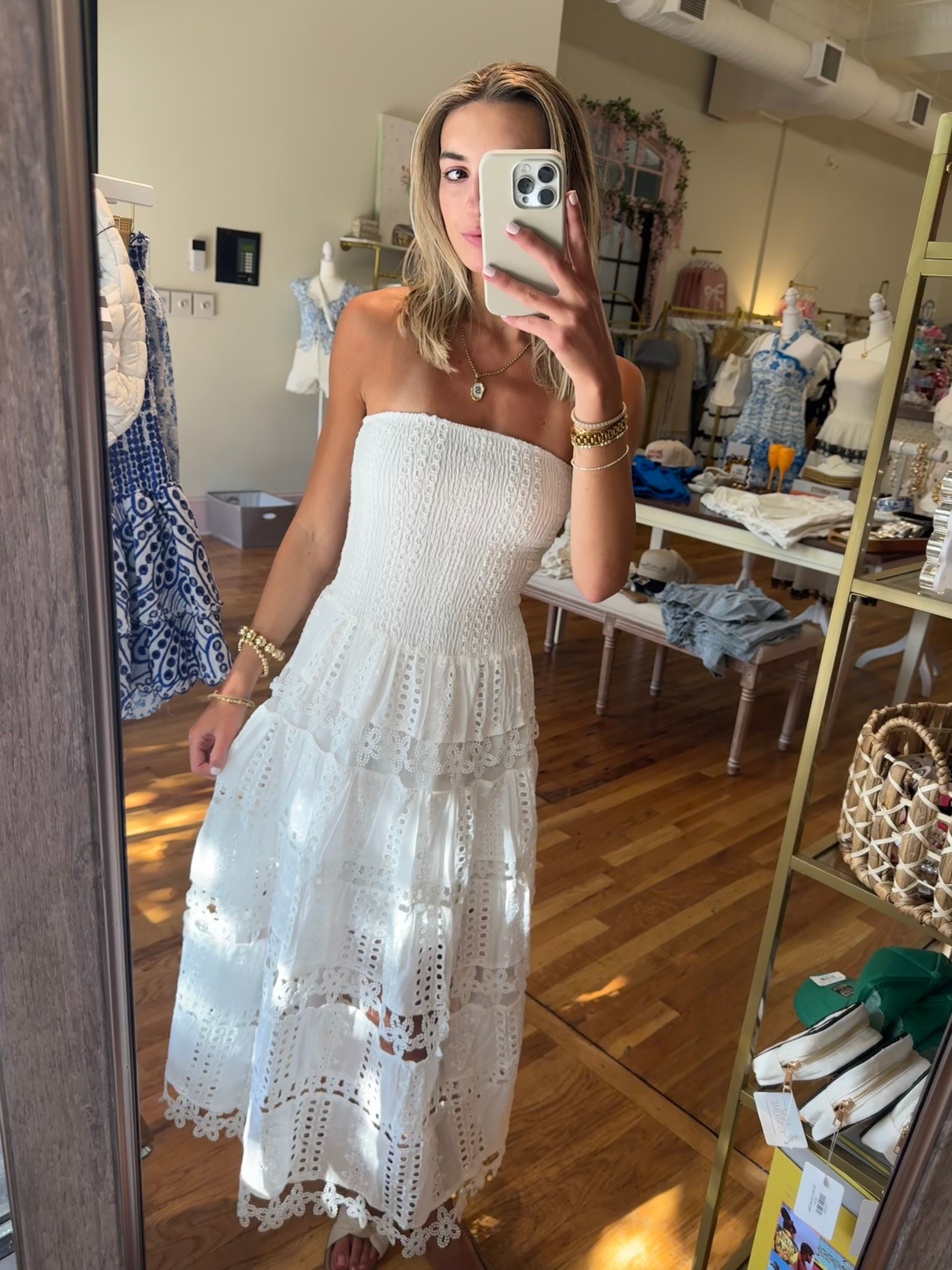 Amy Eyelet Dress - White