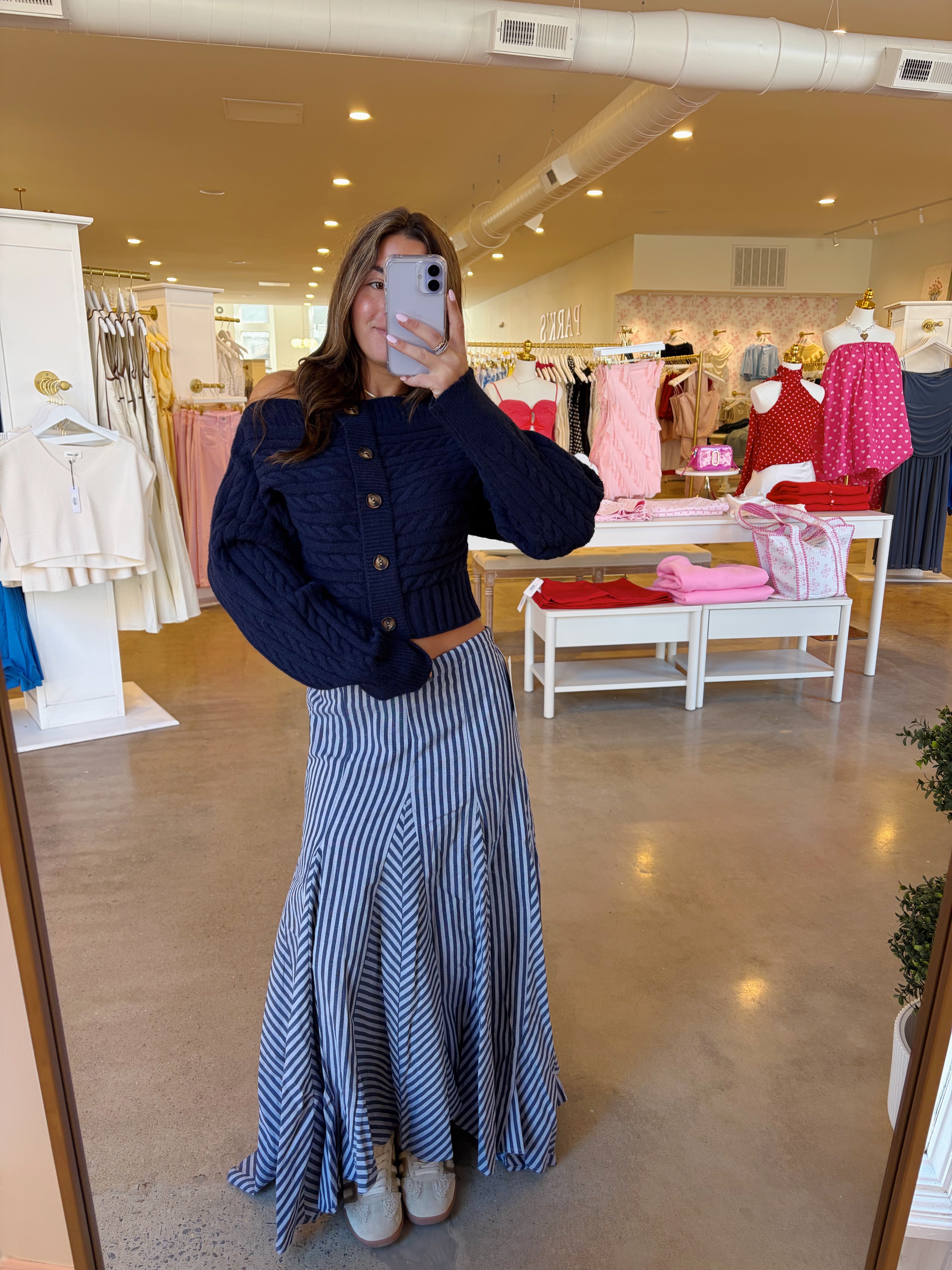 Dalia Midi Skirt - Blue Stripe