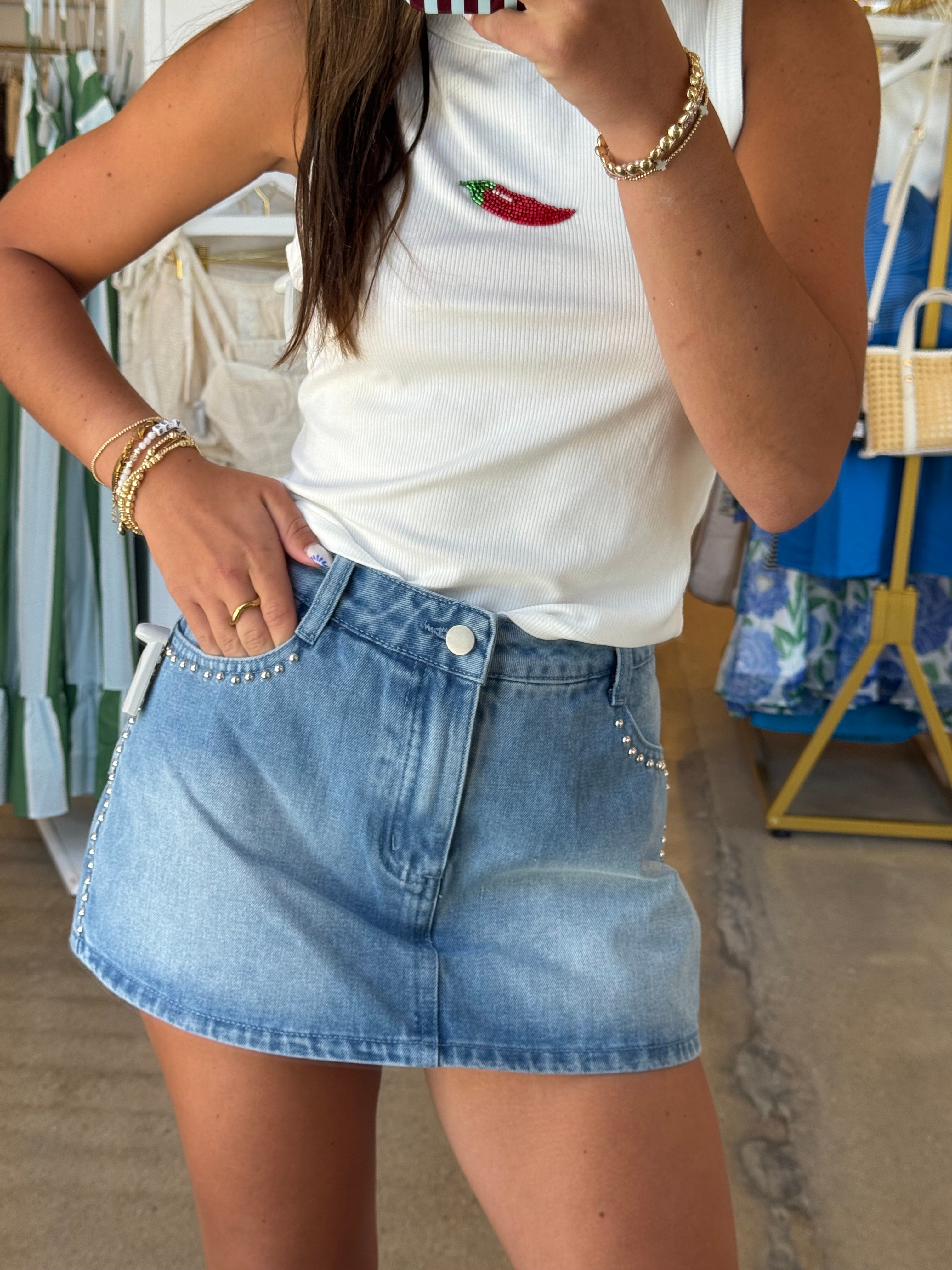 It’s Casual Studded Mini Skort - Denim