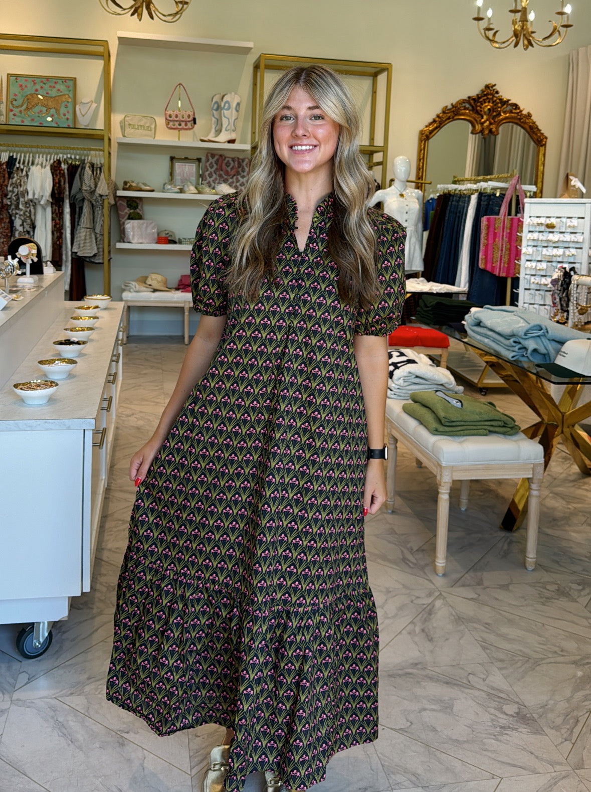 Fall Florals Maxi Dress - Green