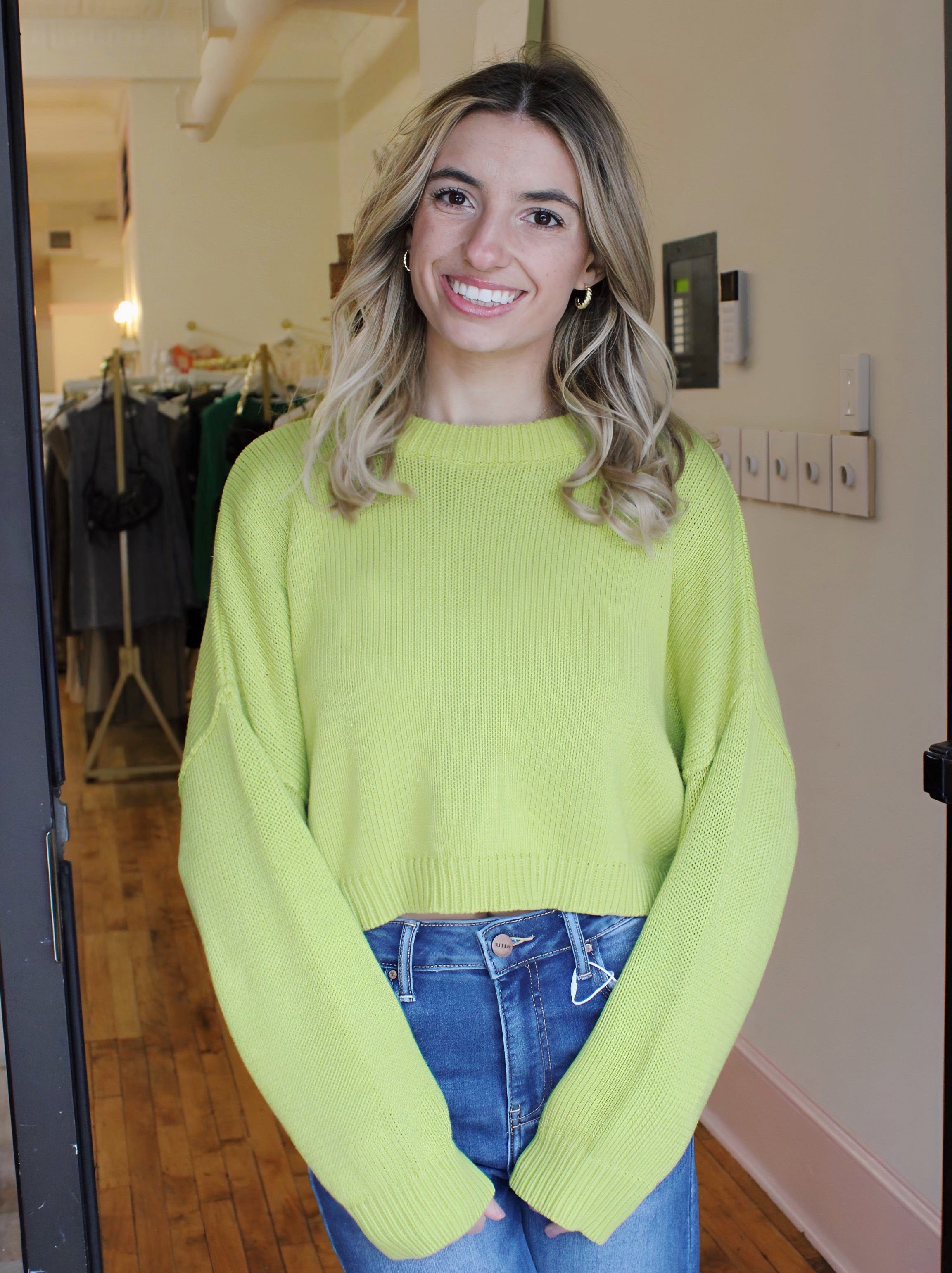 Holding On To You Sweater - Lime