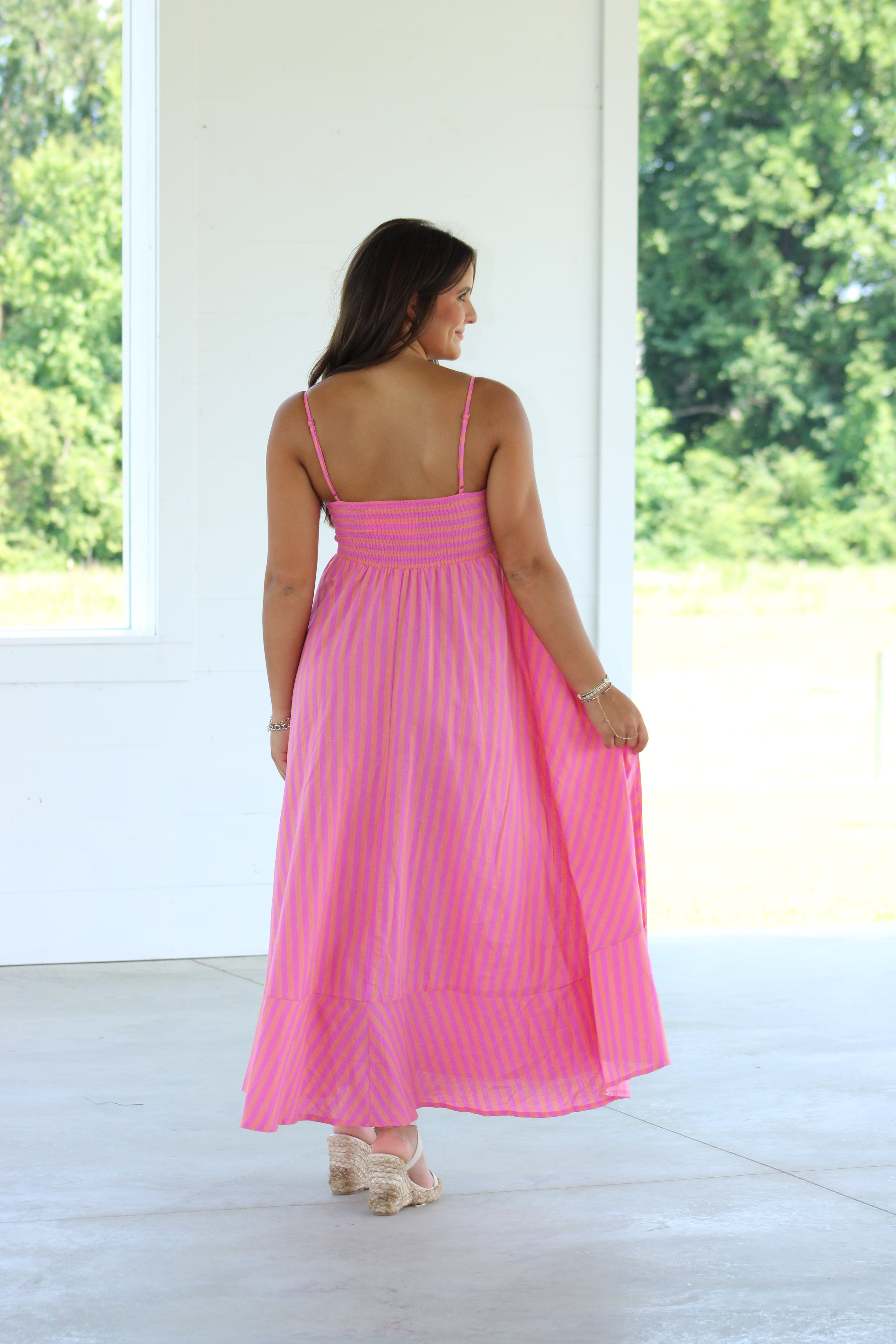 Lana Midi Dress - Pink & Orange