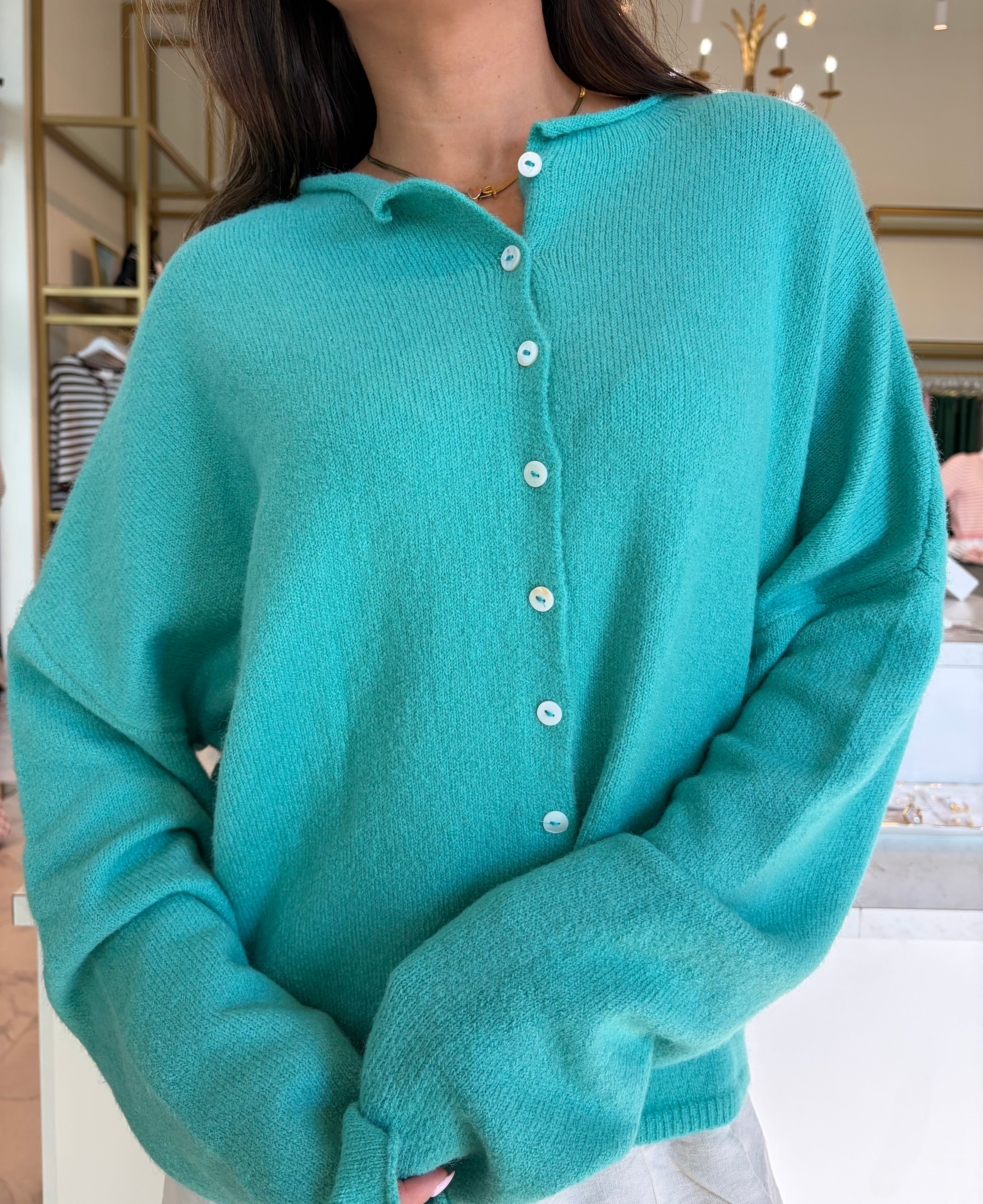 Lizzie Knit Cardigan Sweater - Turquoise